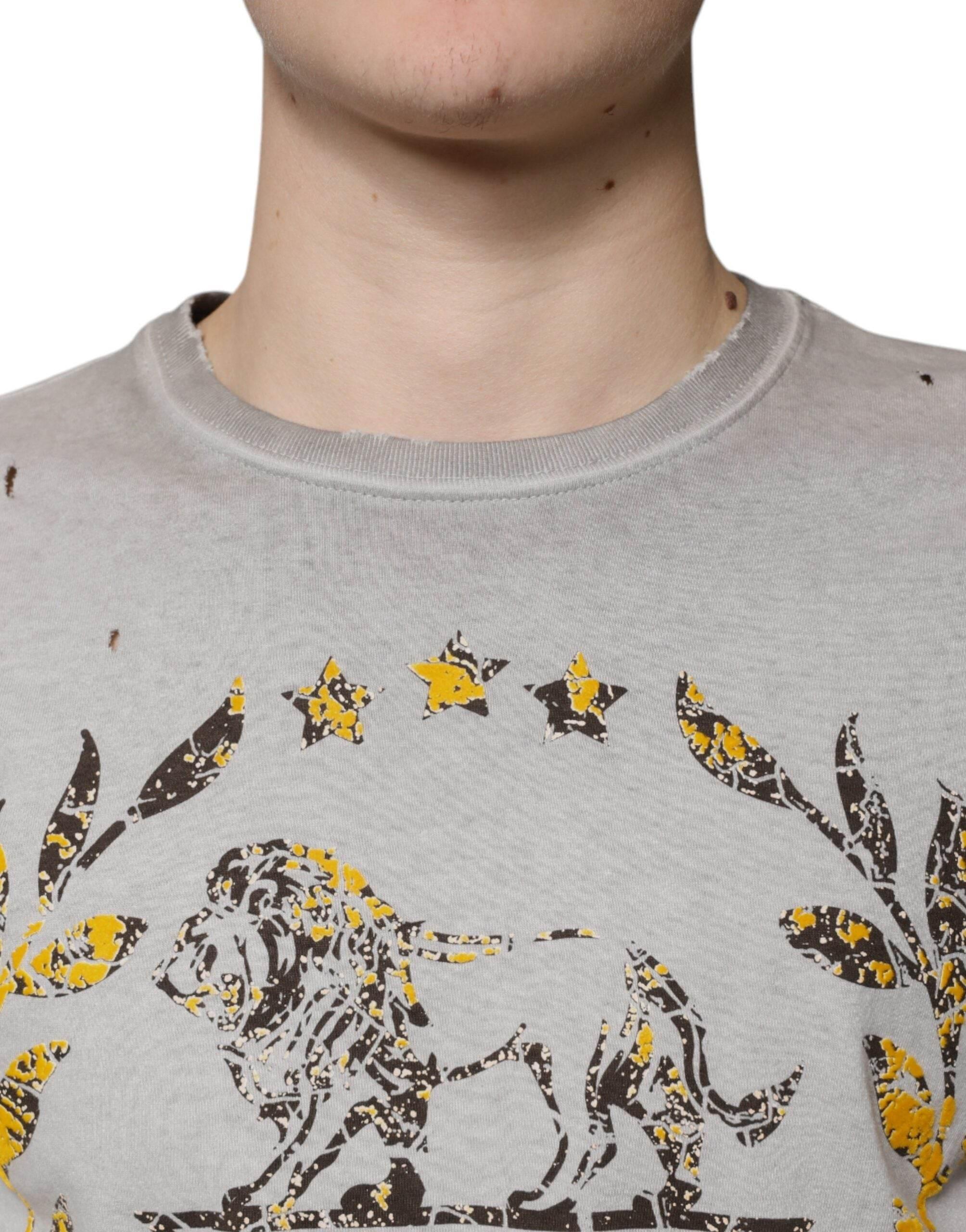 Dolce & Gabbana Gray Printed Cotton Crewneck Pullover Sweater - Hilstor