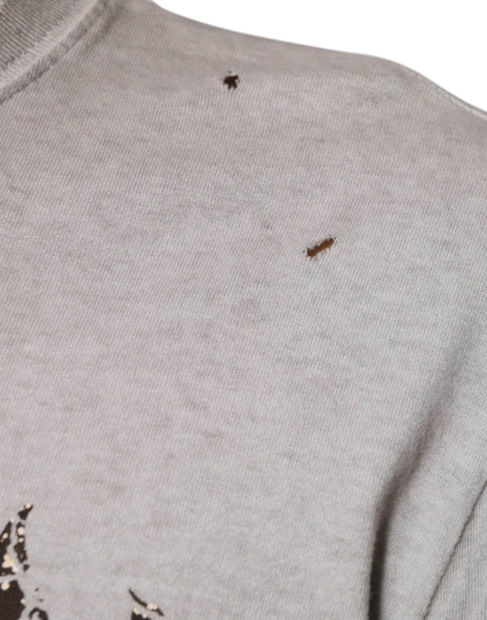 Dolce & Gabbana Gray Printed Cotton Crewneck Pullover Sweater - Hilstor