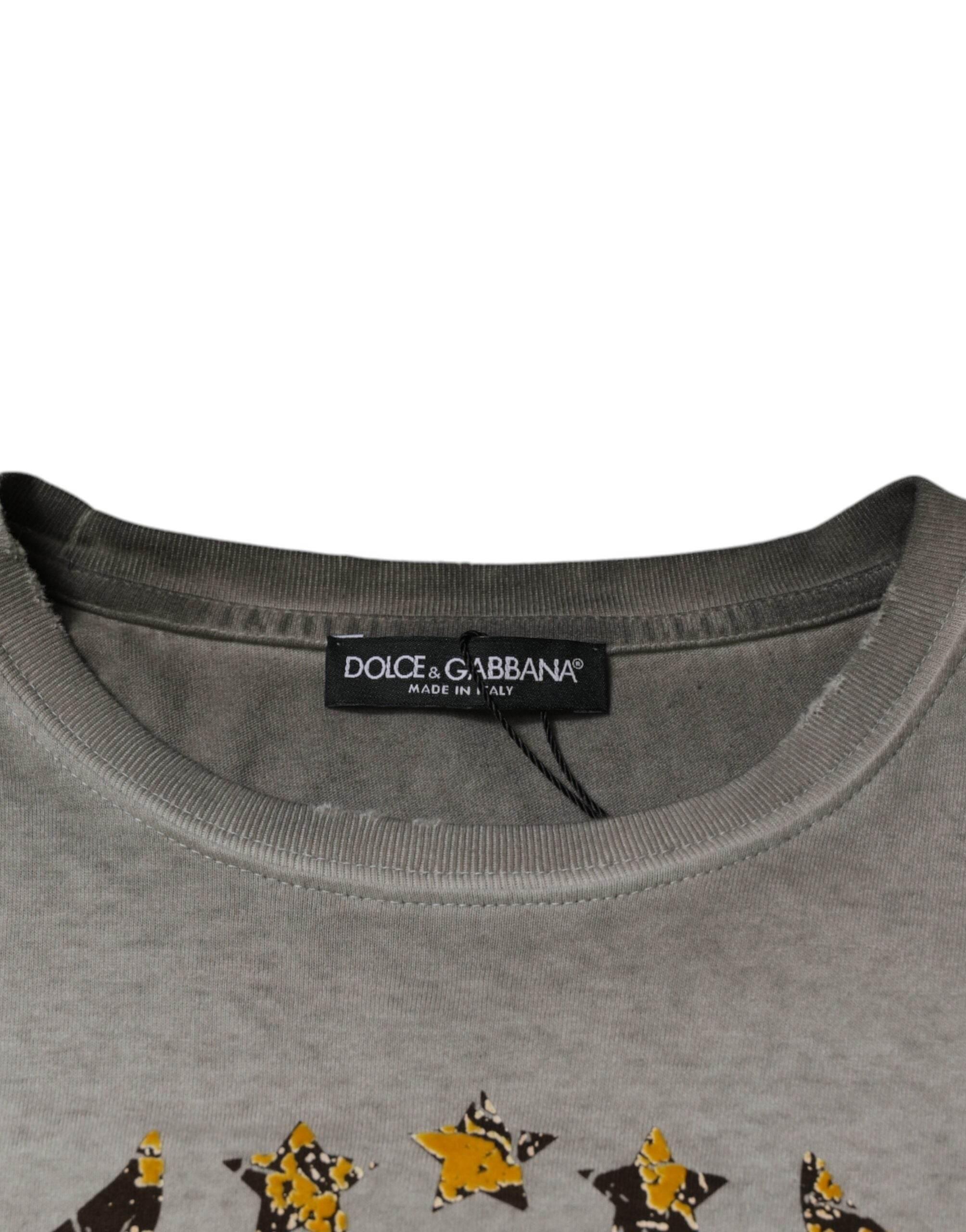 Dolce & Gabbana Gray Printed Cotton Crewneck Pullover Sweater - Hilstor
