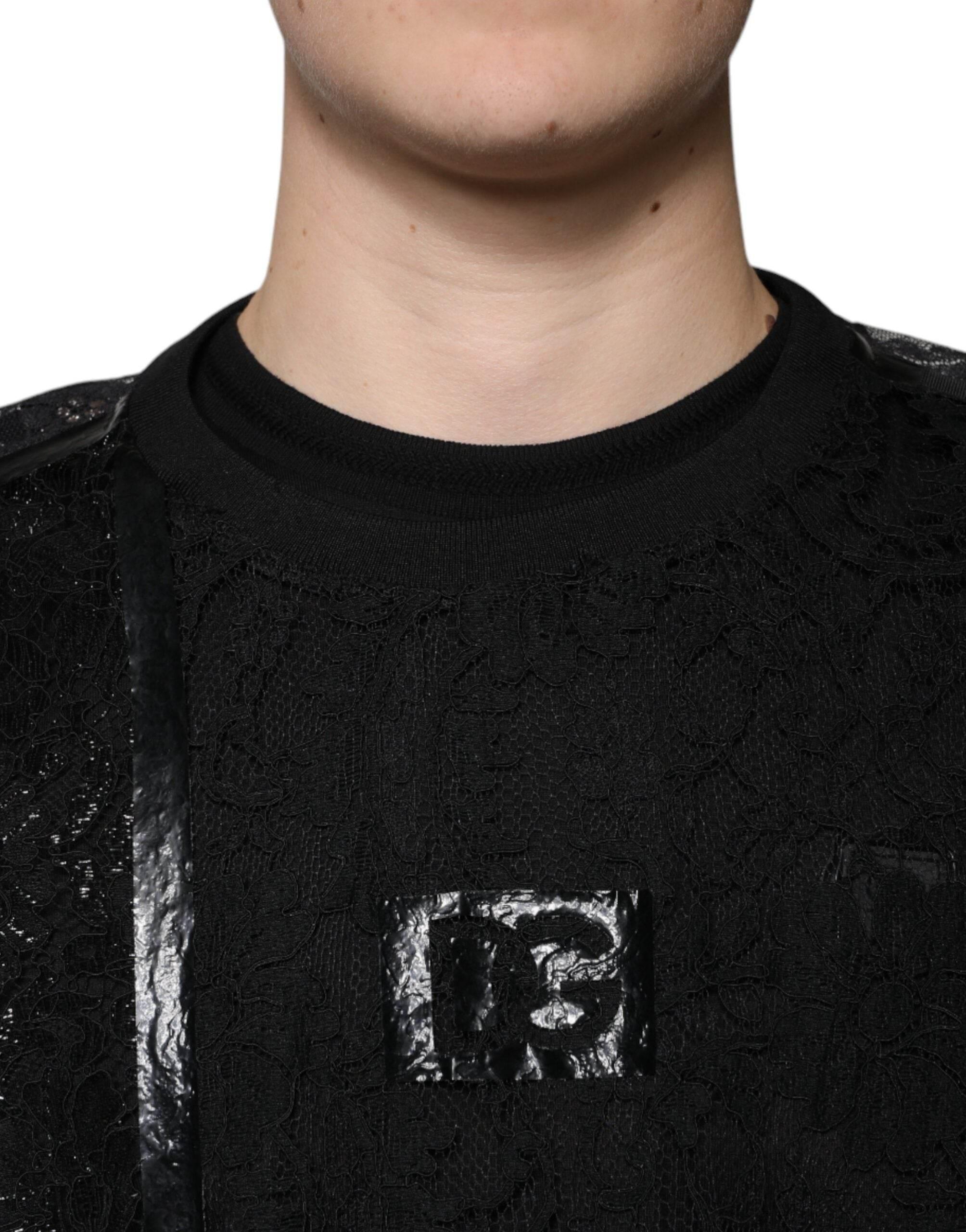 Dolce & Gabbana Black Nylon Floral Lace Crew Neck T-shirt - Hilstor