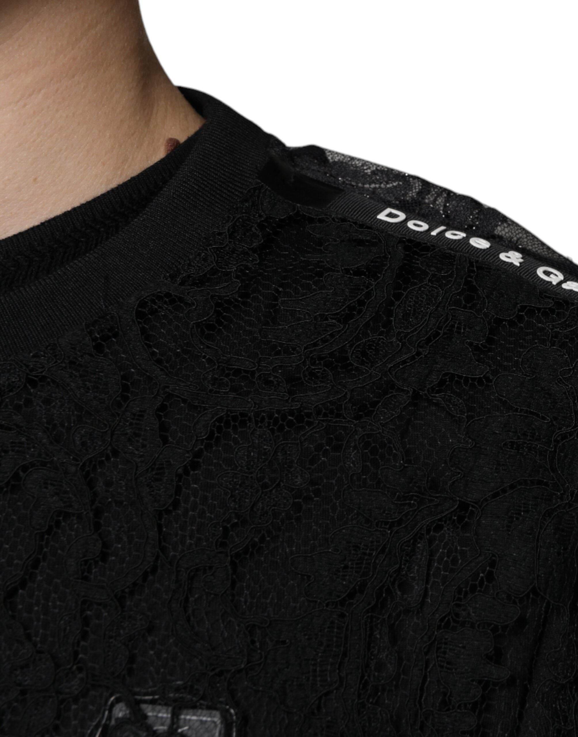 Dolce & Gabbana Black Nylon Floral Lace Crew Neck T-shirt - Hilstor