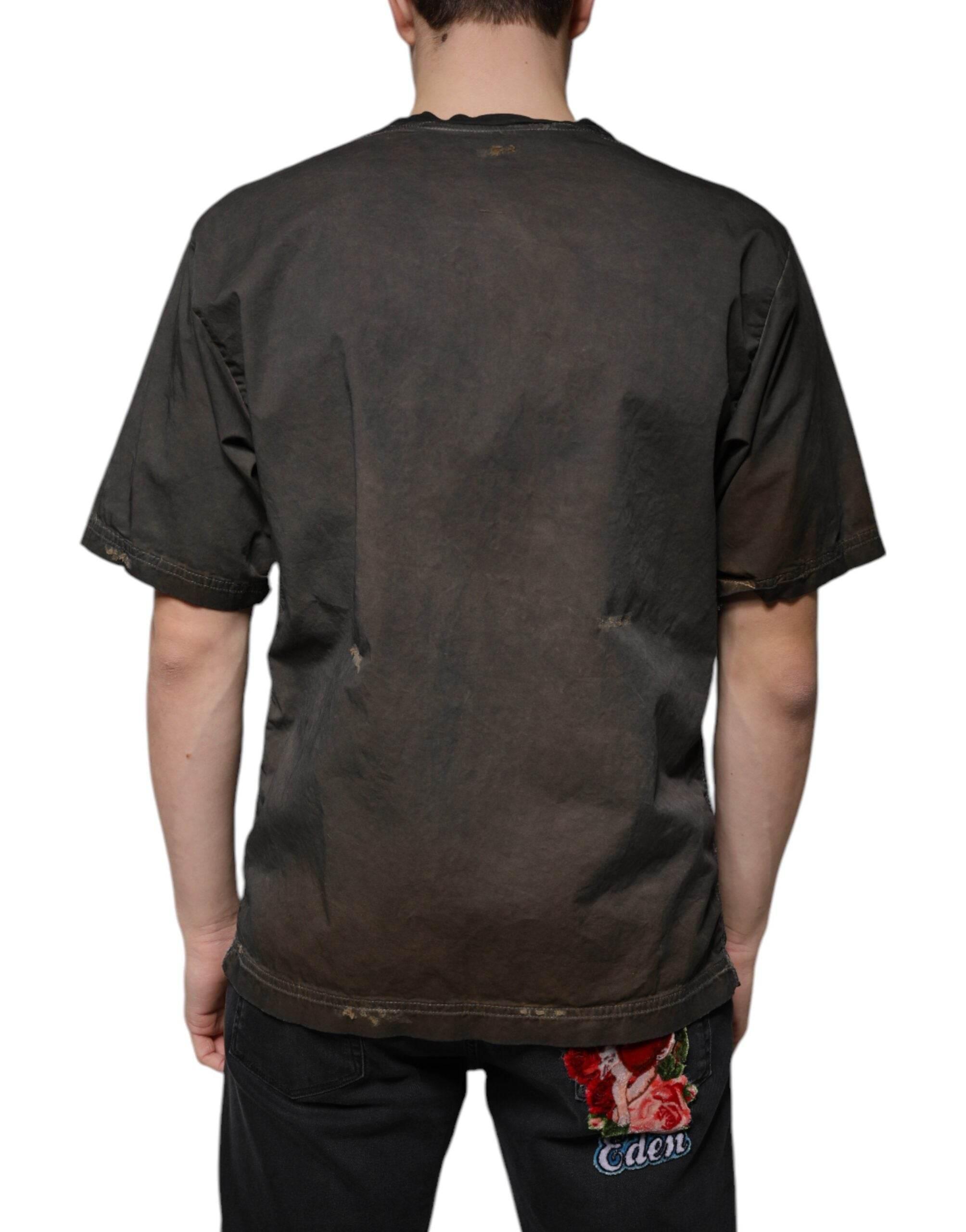 Dolce & Gabbana Brown Graphic Print Cotton Round Neck T-shirt - Hilstor