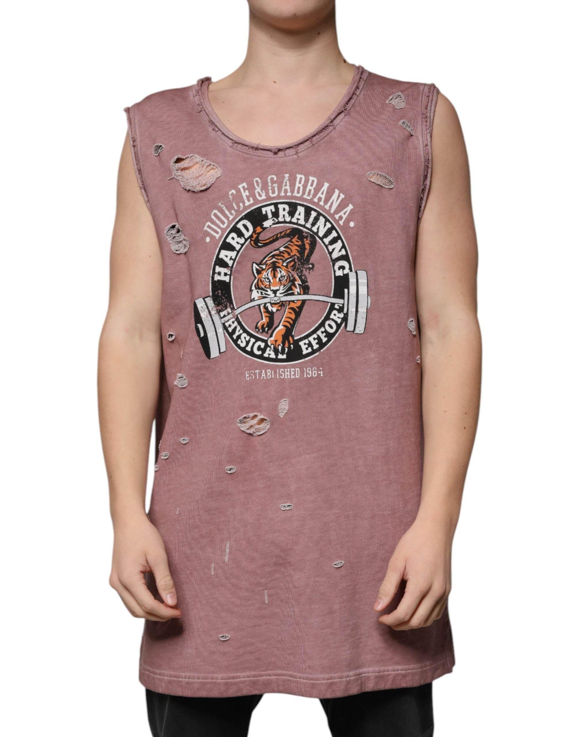 Dolce & Gabbana Brown Cotton Round Neck Sleeveless T-shirt - Hilstor