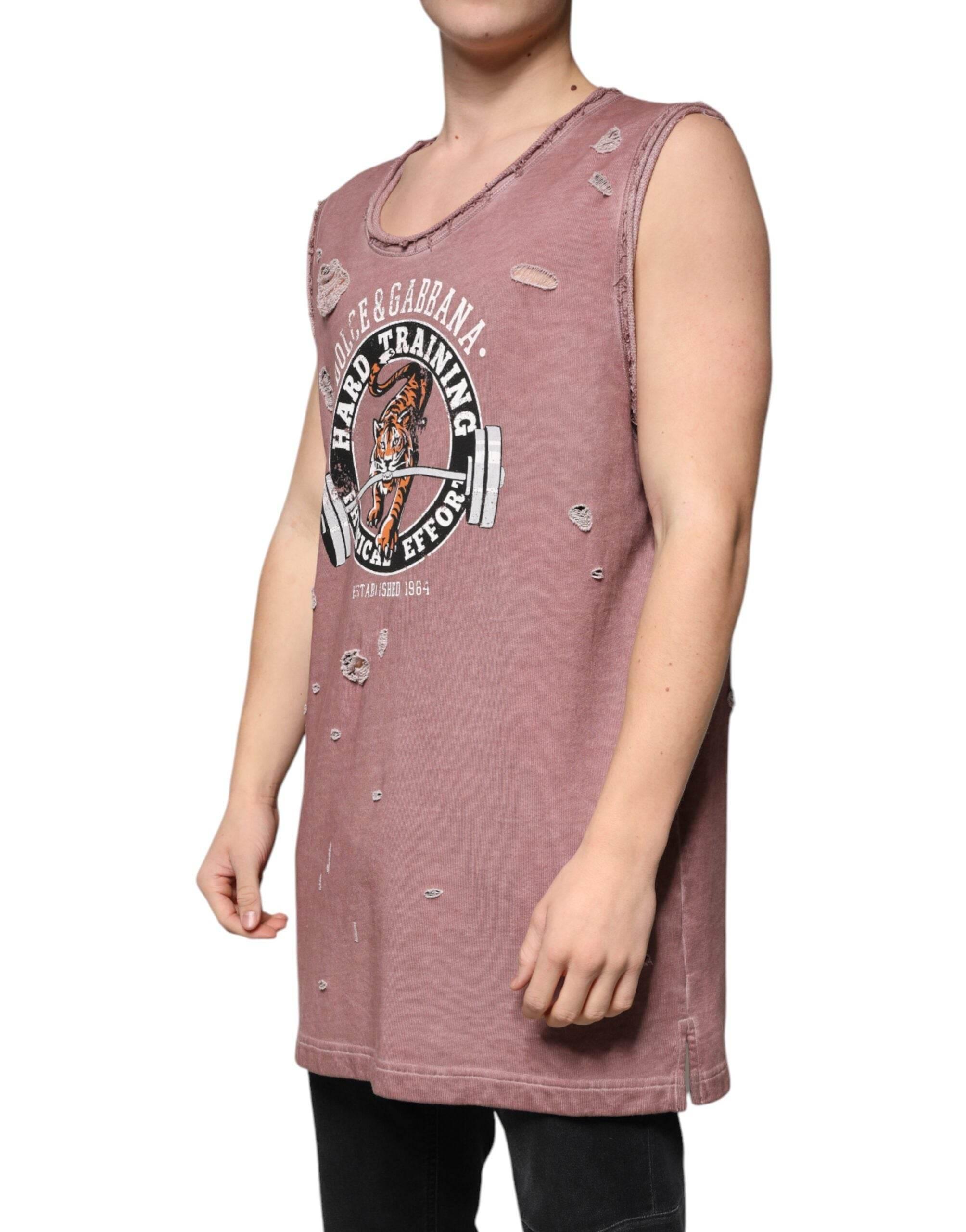 Dolce & Gabbana Brown Cotton Round Neck Sleeveless T-shirt - Hilstor