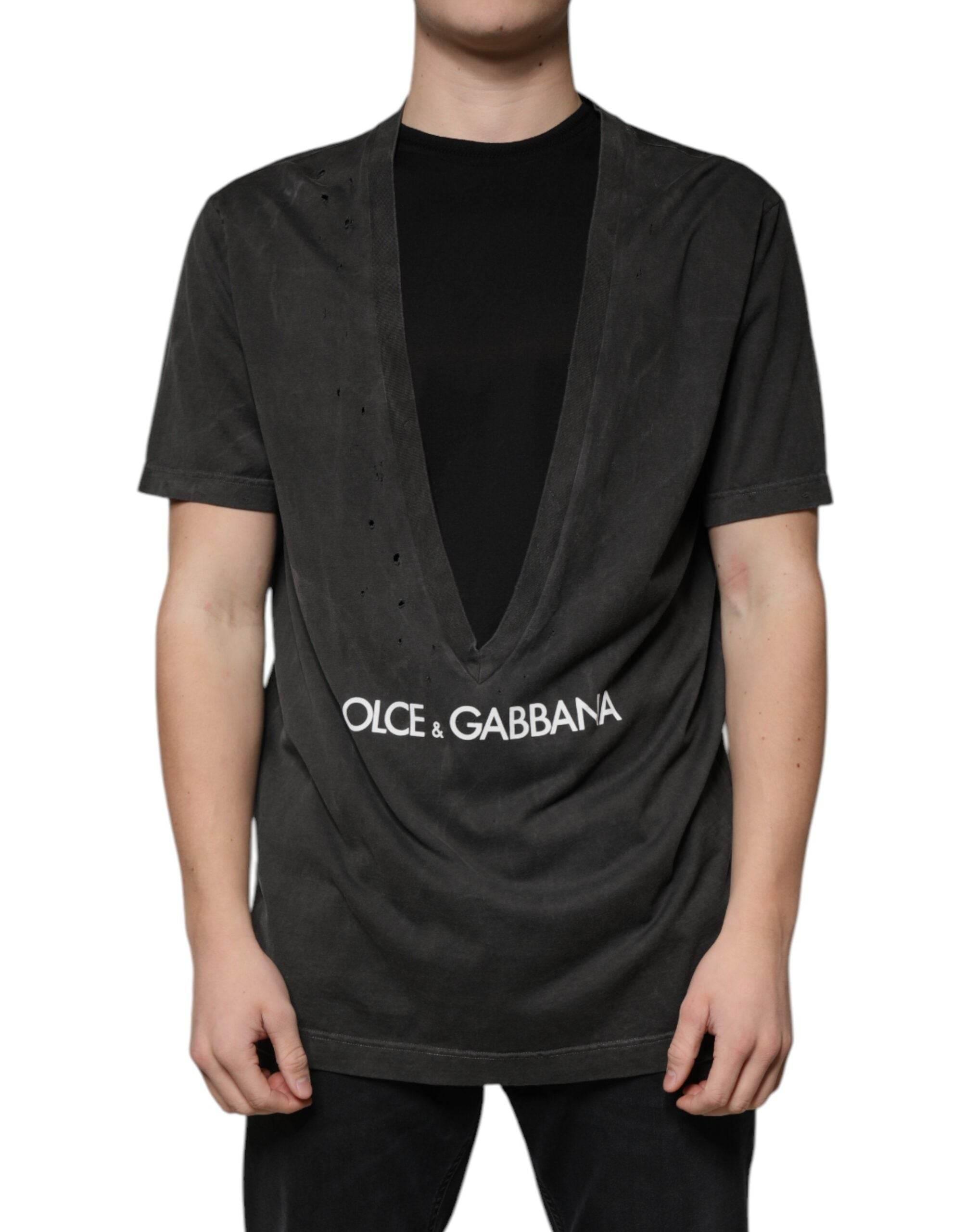 Dolce & Gabbana Black Cotton Crew Neck Short Sleeves T-shirt - Hilstor