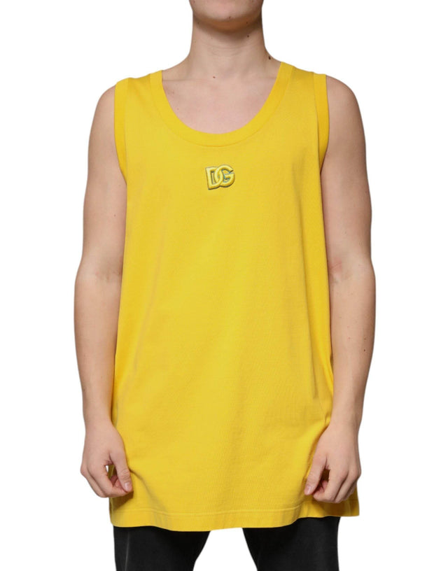 Dolce & Gabbana Yellow Cotton Round Neck Sleeveless T-shirt - Hilstor