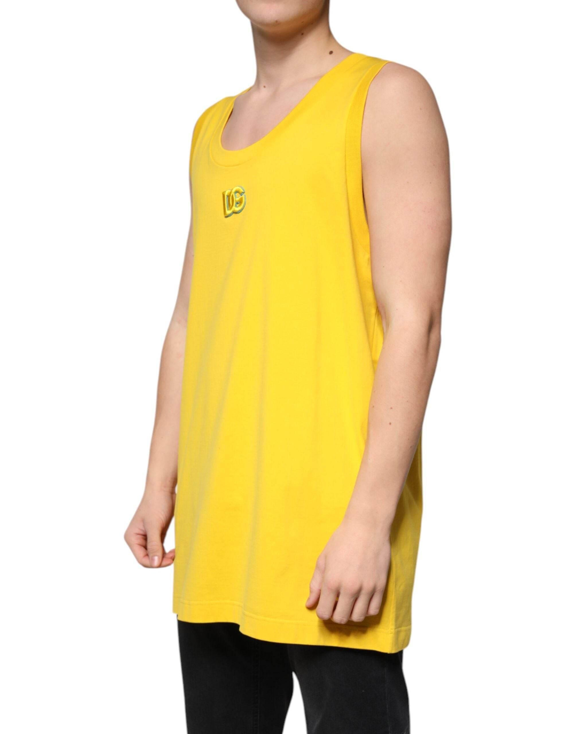 Dolce & Gabbana Yellow Cotton Round Neck Sleeveless T-shirt - Hilstor