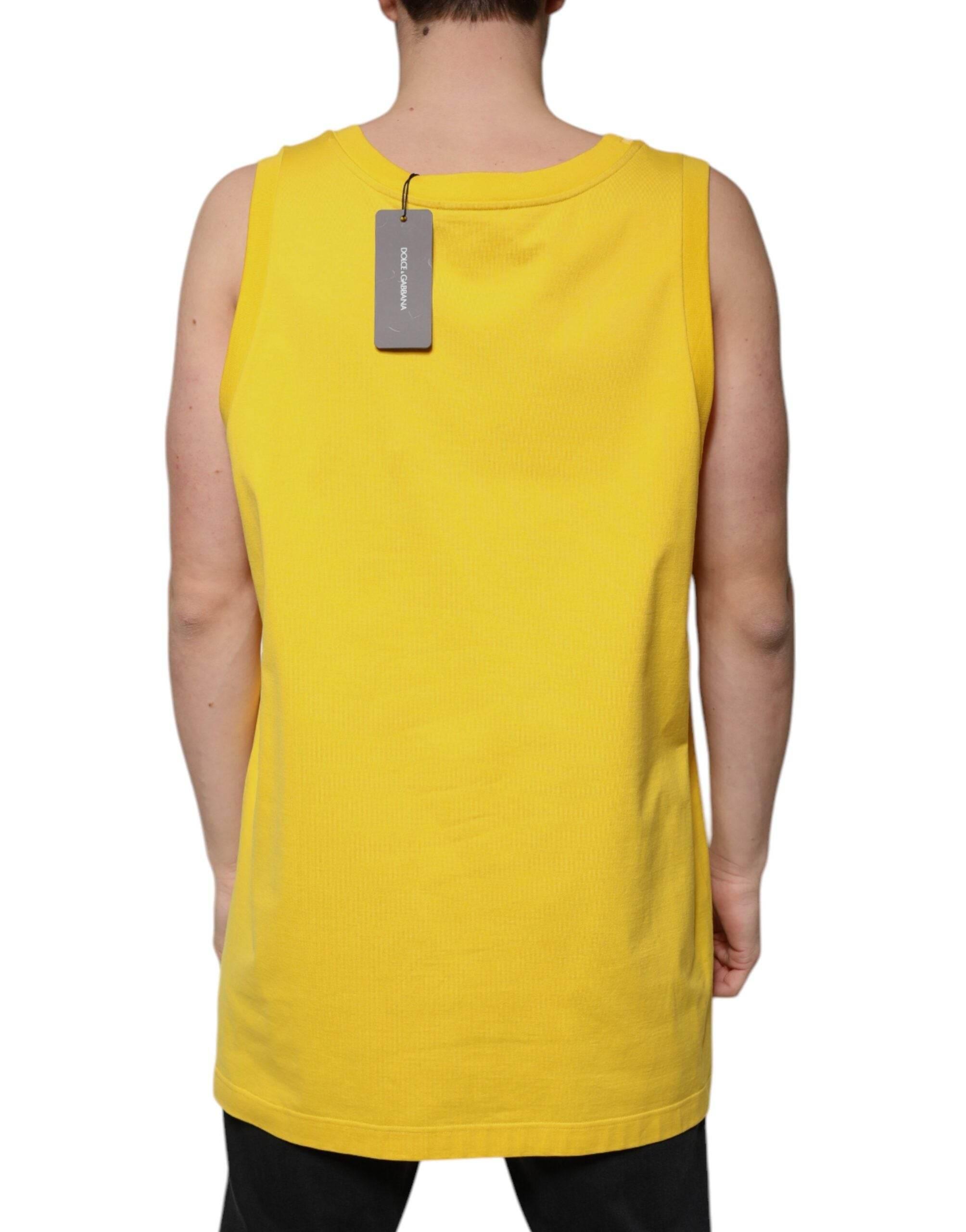 Dolce & Gabbana Yellow Cotton Round Neck Sleeveless T-shirt - Hilstor