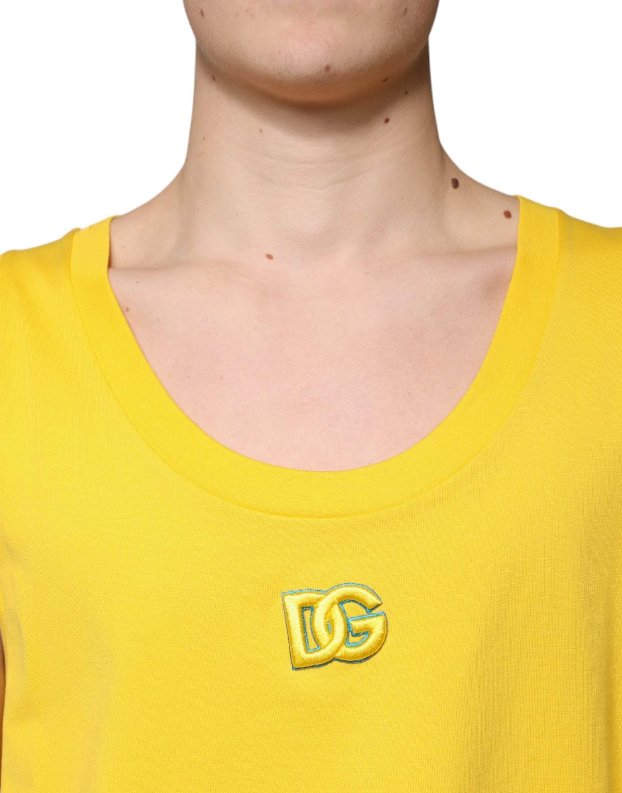 Dolce & Gabbana Yellow Cotton Round Neck Sleeveless T-shirt - Hilstor