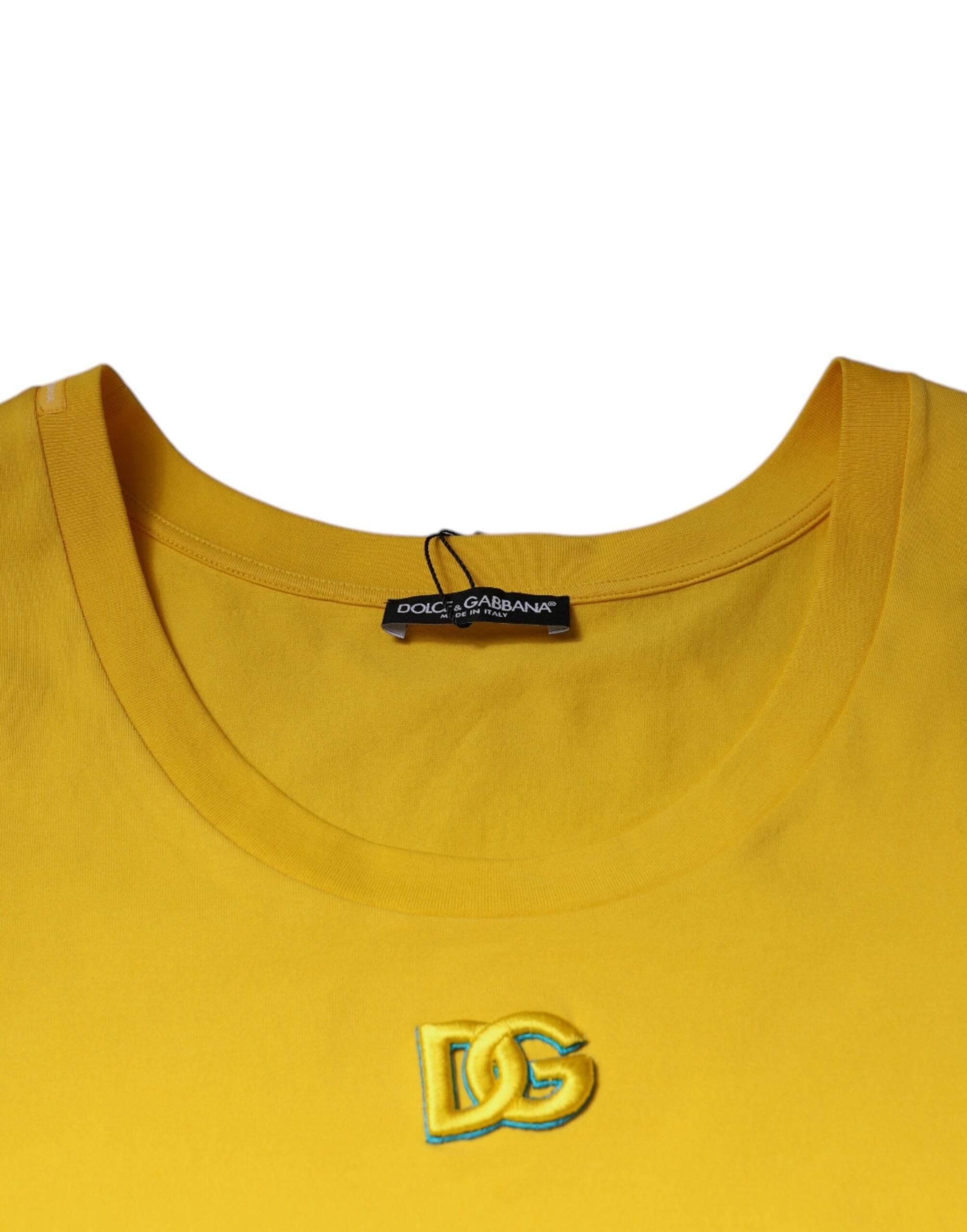 Dolce & Gabbana Yellow Cotton Round Neck Sleeveless T-shirt - Hilstor