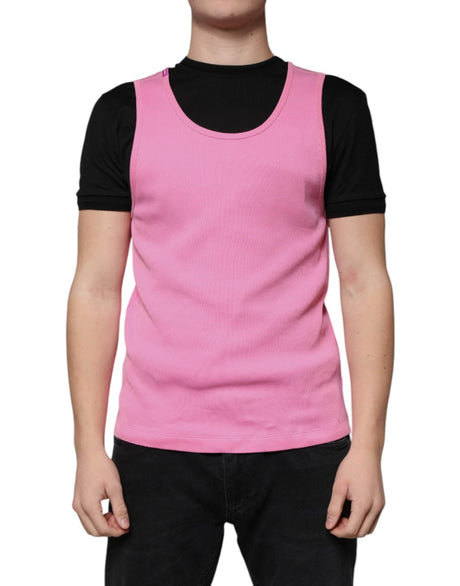 Dolce & Gabbana Pink Cotton Round Neck Sleeveless T-shirt - Hilstor