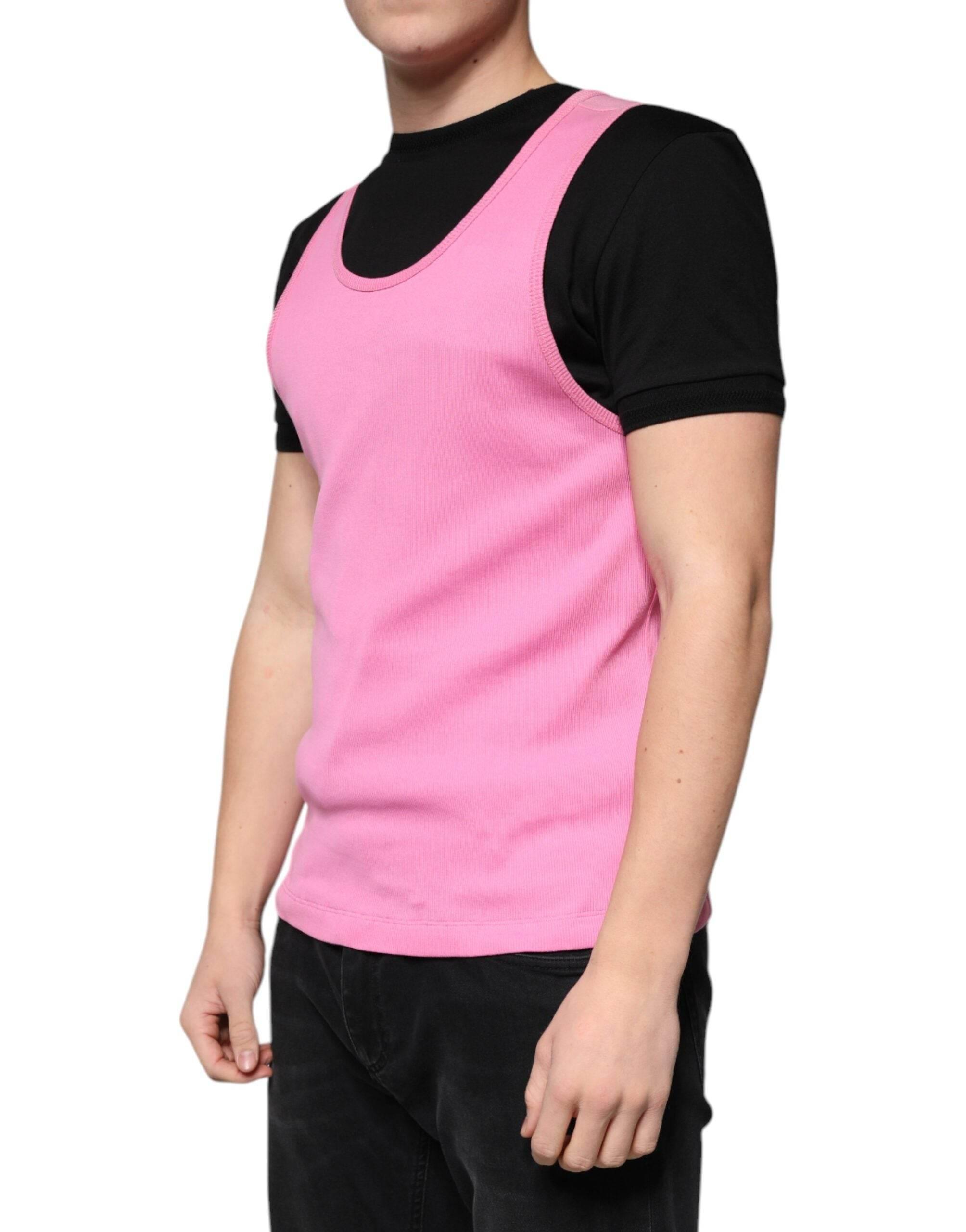 Dolce & Gabbana Pink Cotton Round Neck Sleeveless T-shirt - Hilstor