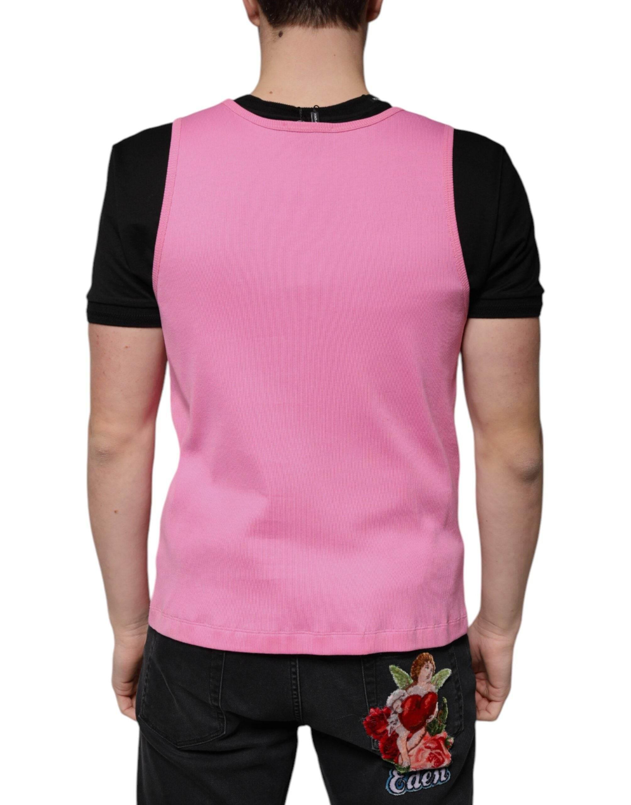 Dolce & Gabbana Pink Cotton Round Neck Sleeveless T-shirt - Hilstor