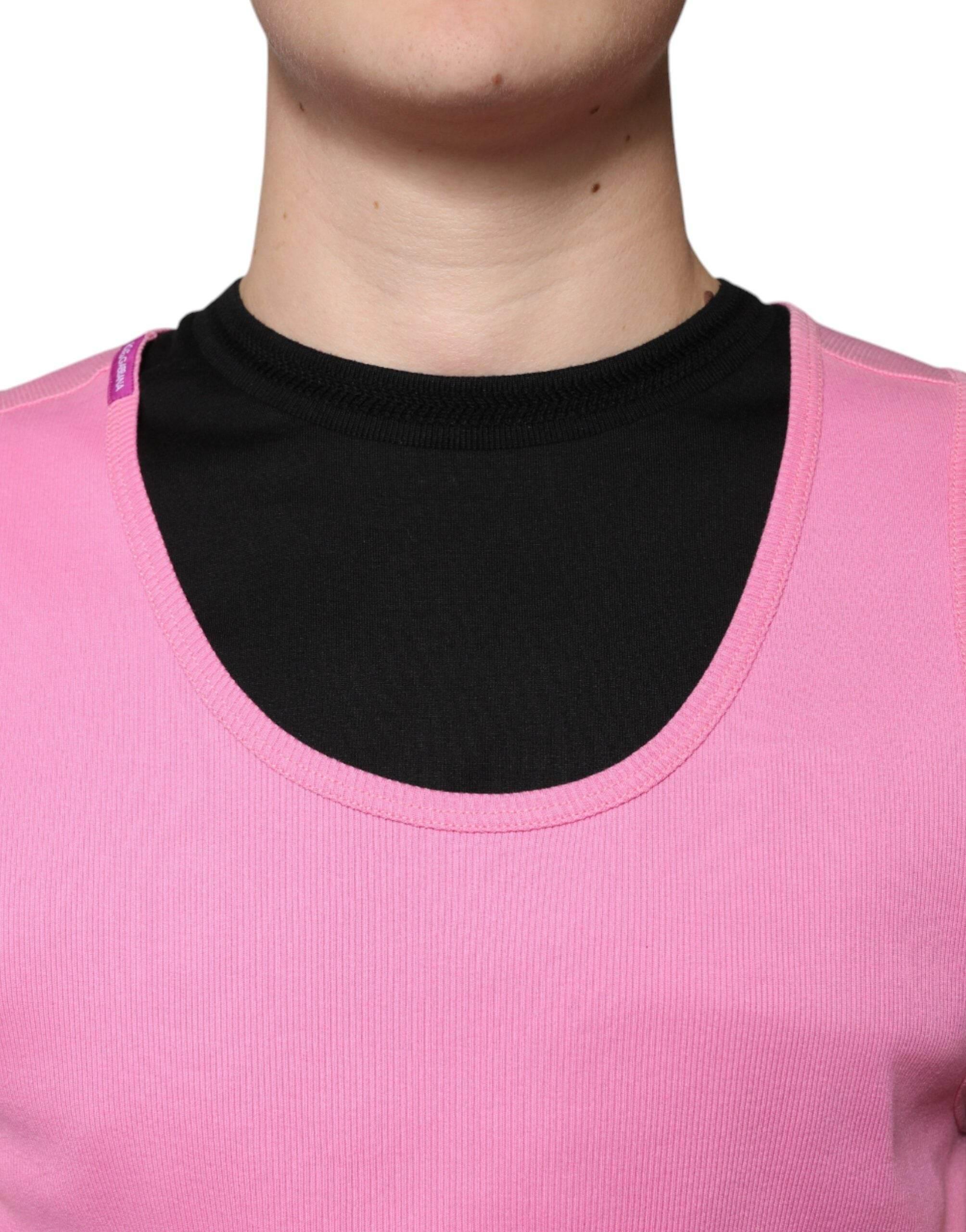 Dolce & Gabbana Pink Cotton Round Neck Sleeveless T-shirt - Hilstor