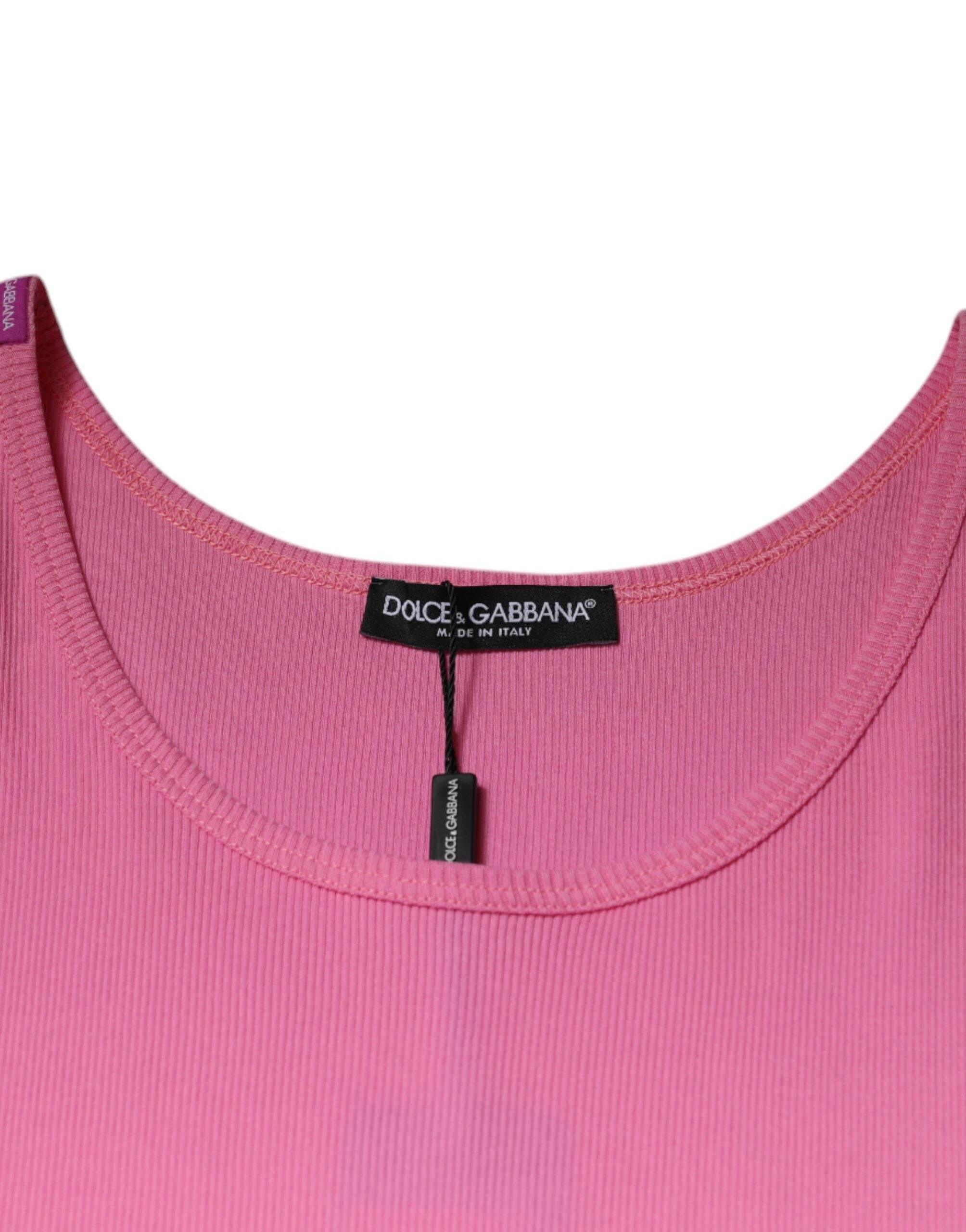 Dolce & Gabbana Pink Cotton Round Neck Sleeveless T-shirt - Hilstor