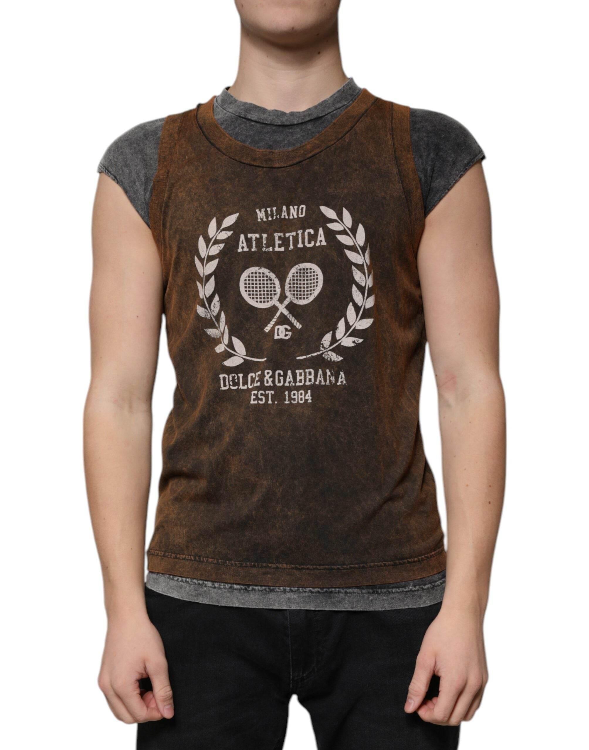 Dolce & Gabbana Brown Cotton Crew Neck Sleeveless T-shirt - Hilstor