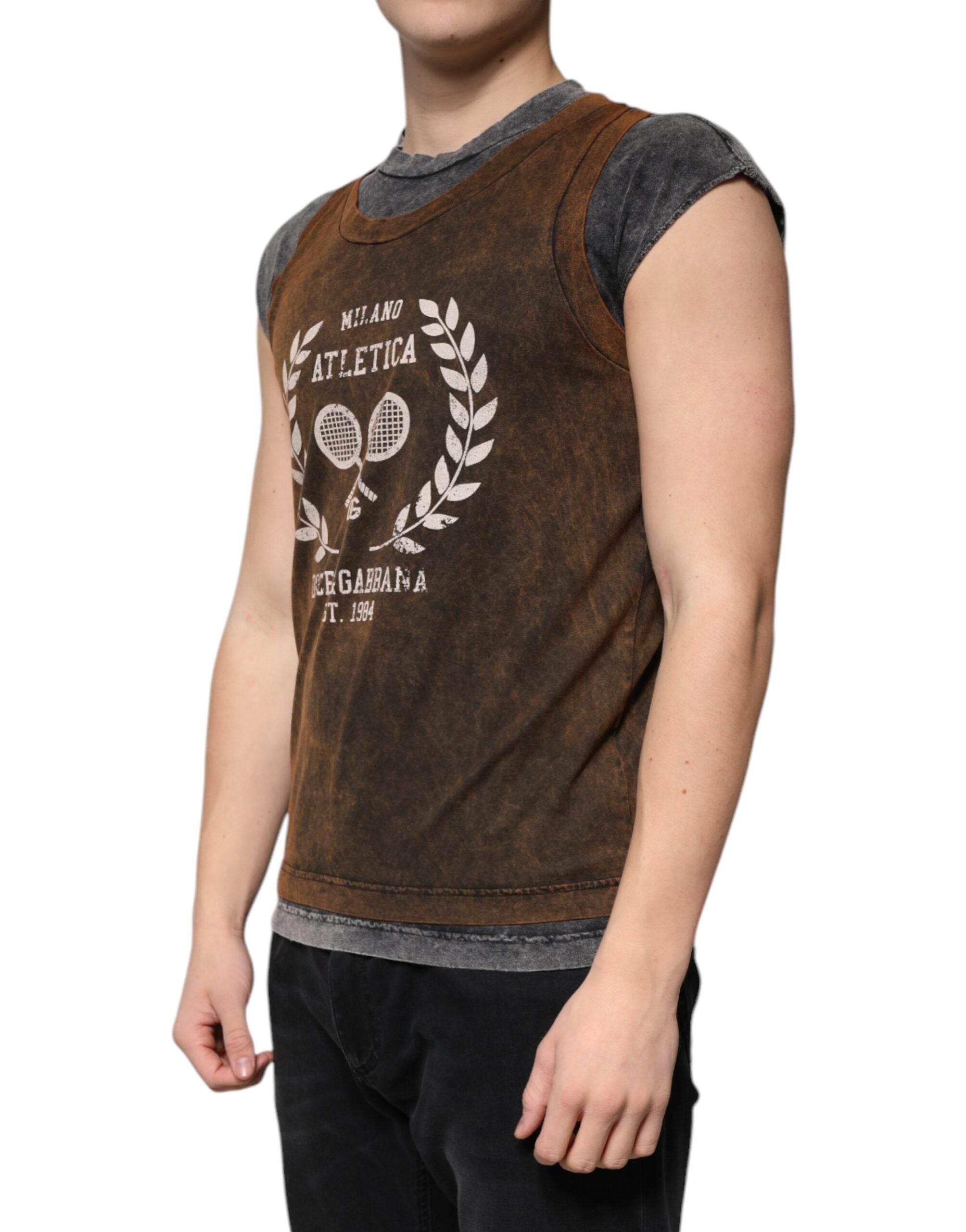 Dolce & Gabbana Brown Cotton Crew Neck Sleeveless T-shirt - Hilstor
