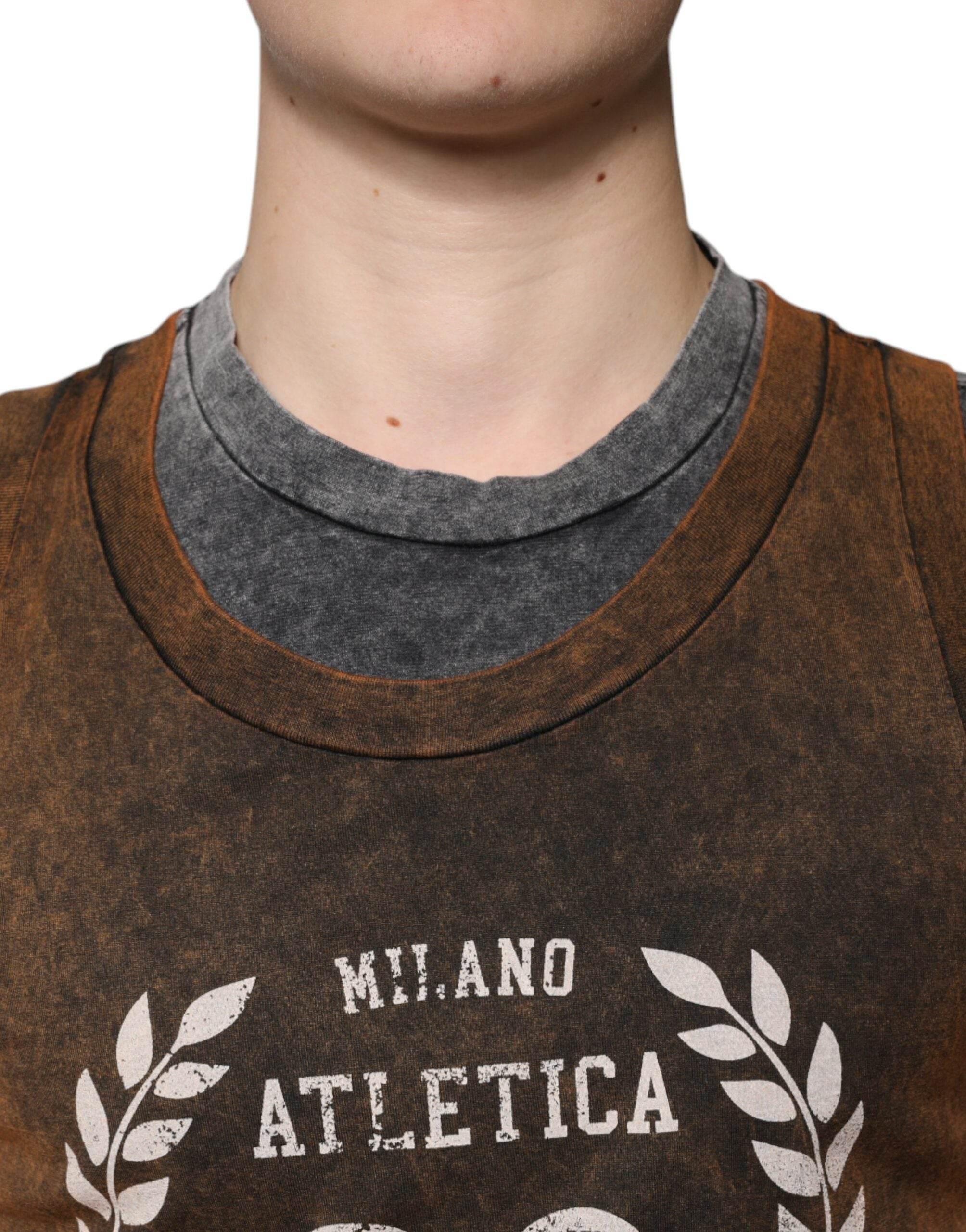 Dolce & Gabbana Brown Cotton Crew Neck Sleeveless T-shirt - Hilstor