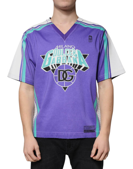 Dolce & Gabbana Purple Logo Jersey Cotton V-neck T-shirt - Hilstor