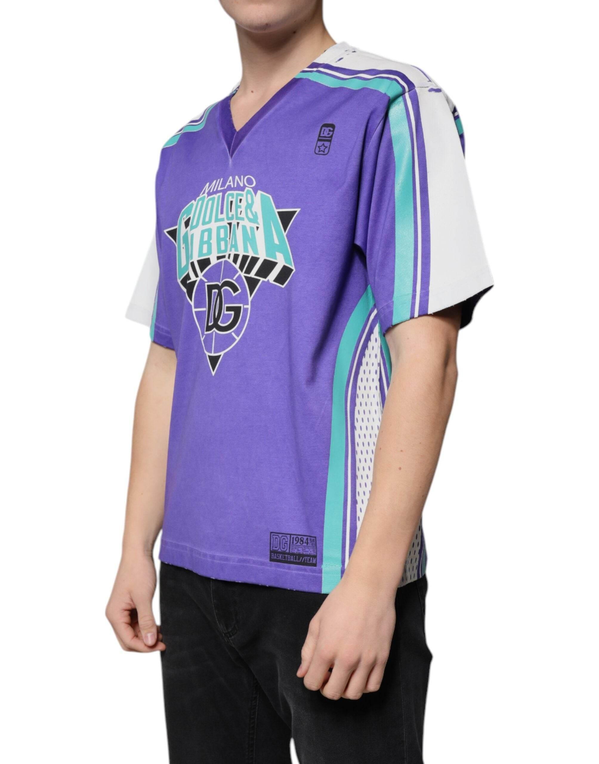 Dolce & Gabbana Purple Logo Jersey Cotton V-neck T-shirt - Hilstor