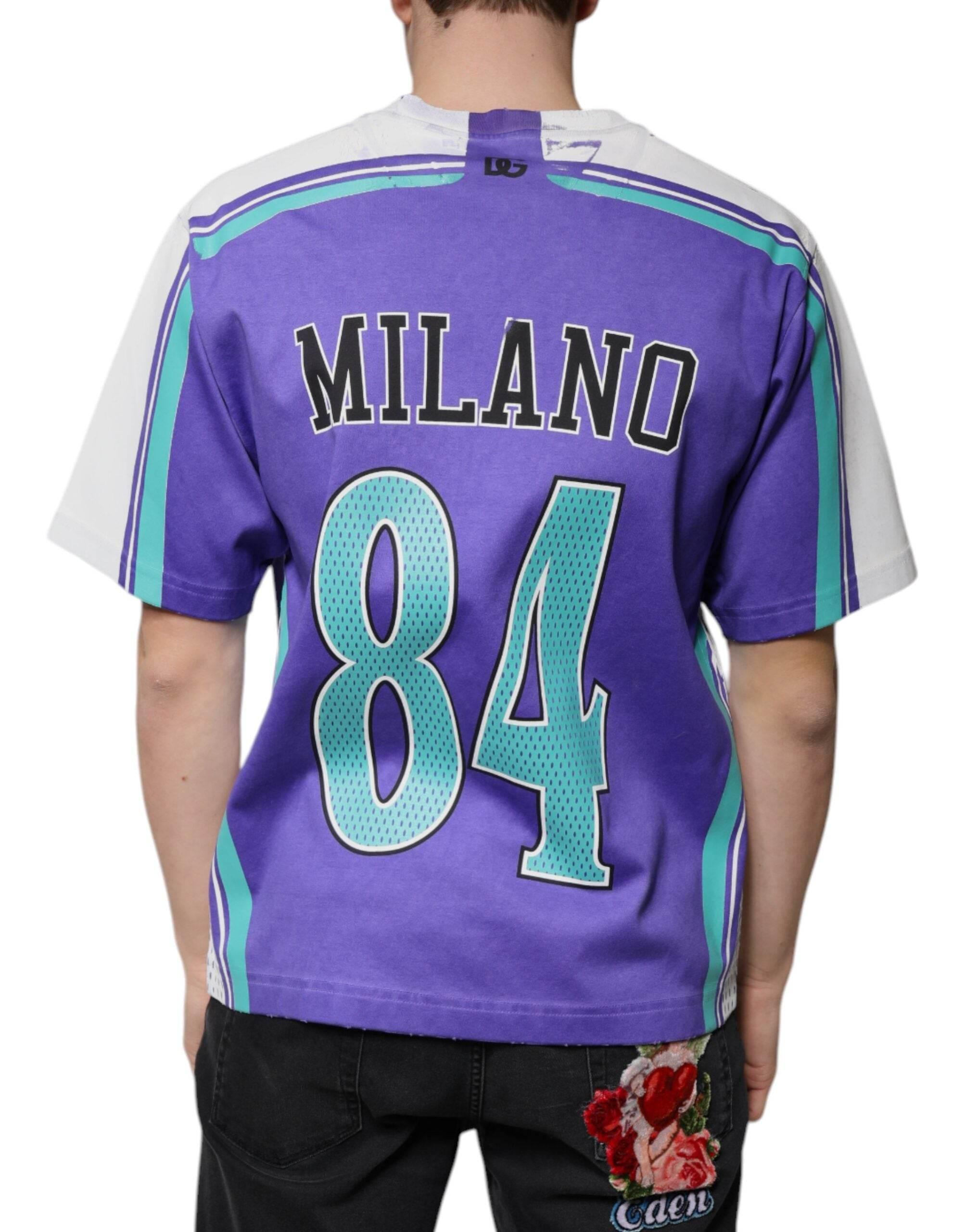 Dolce & Gabbana Purple Logo Jersey Cotton V-neck T-shirt - Hilstor