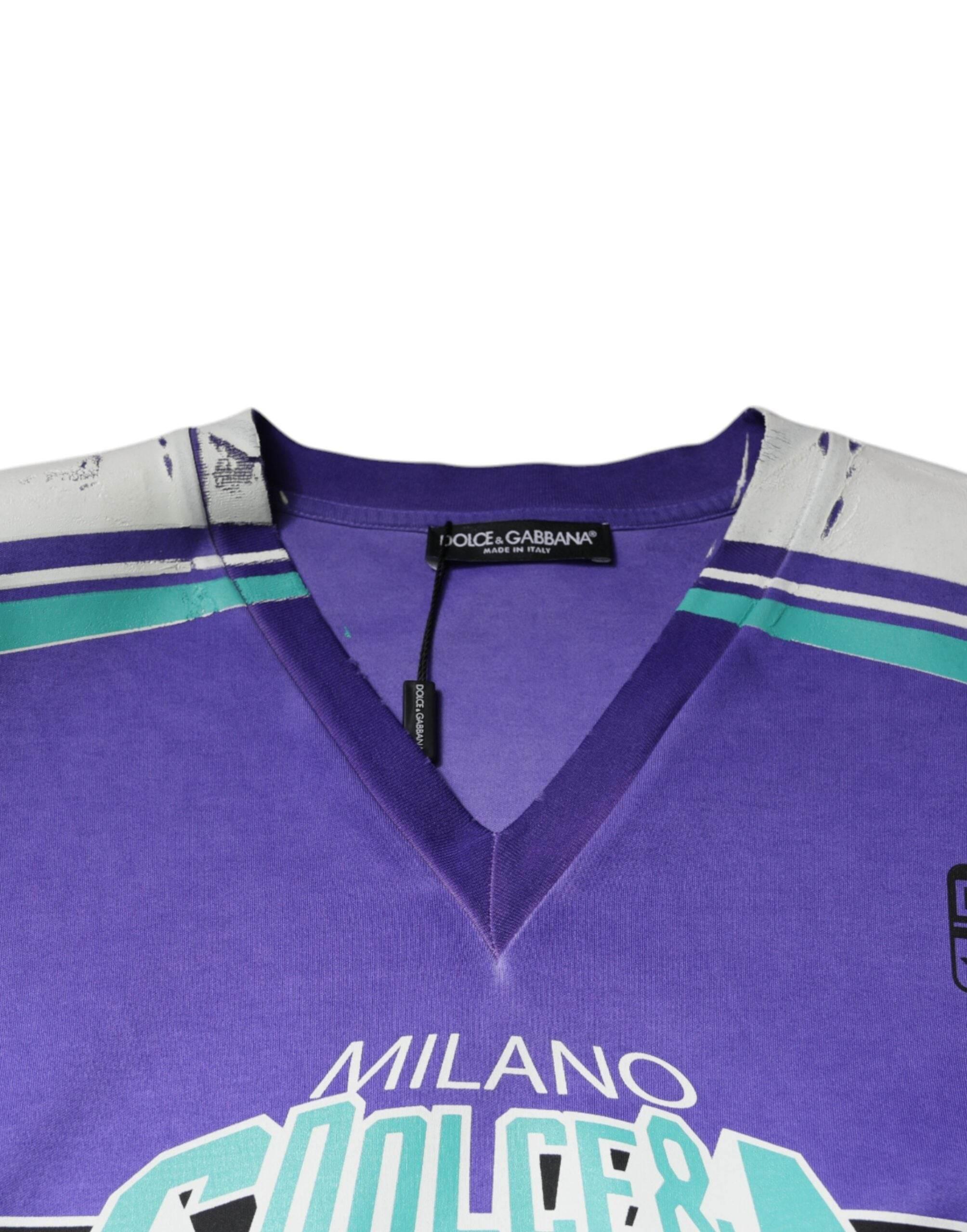 Dolce & Gabbana Purple Logo Jersey Cotton V-neck T-shirt - Hilstor