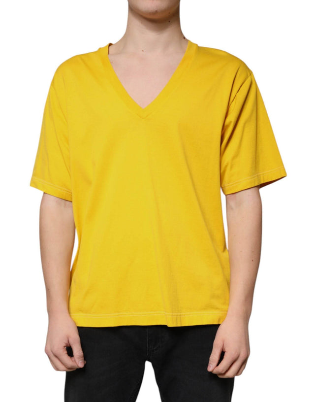 Dolce & Gabbana Yellow Cotton V-neck Short Sleeves T-shirt - Hilstor
