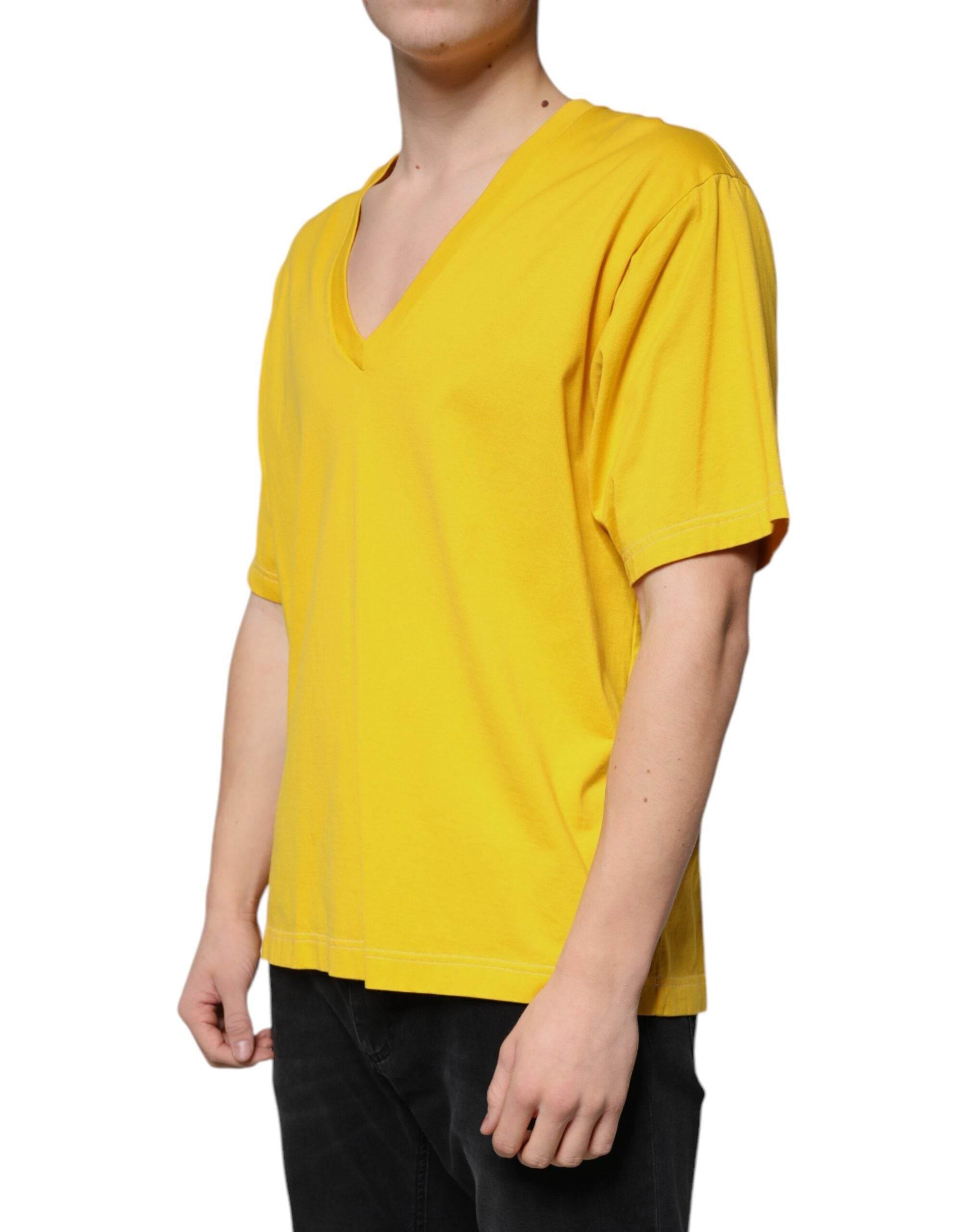 Dolce & Gabbana Yellow Cotton V-neck Short Sleeves T-shirt - Hilstor