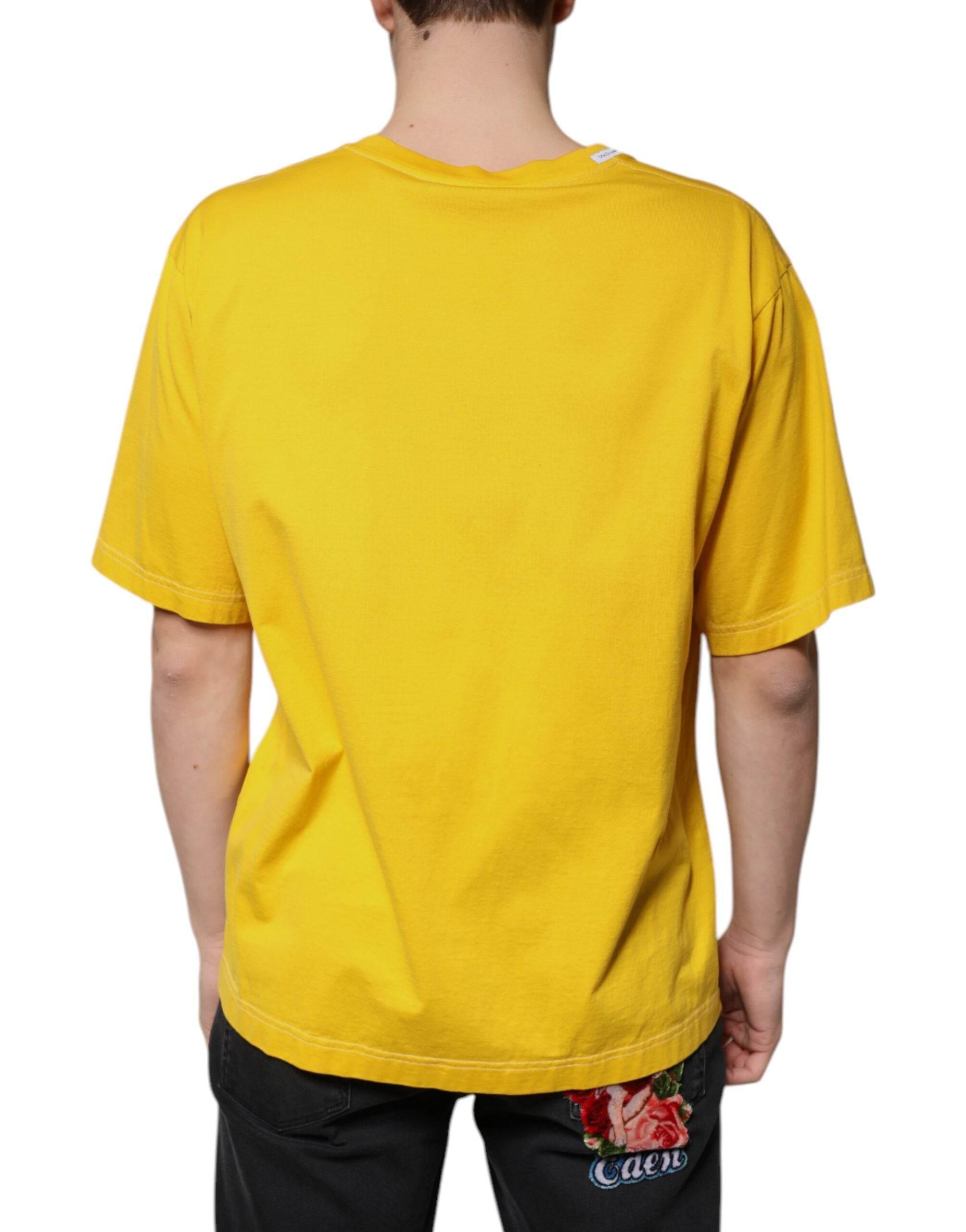 Dolce & Gabbana Yellow Cotton V-neck Short Sleeves T-shirt - Hilstor