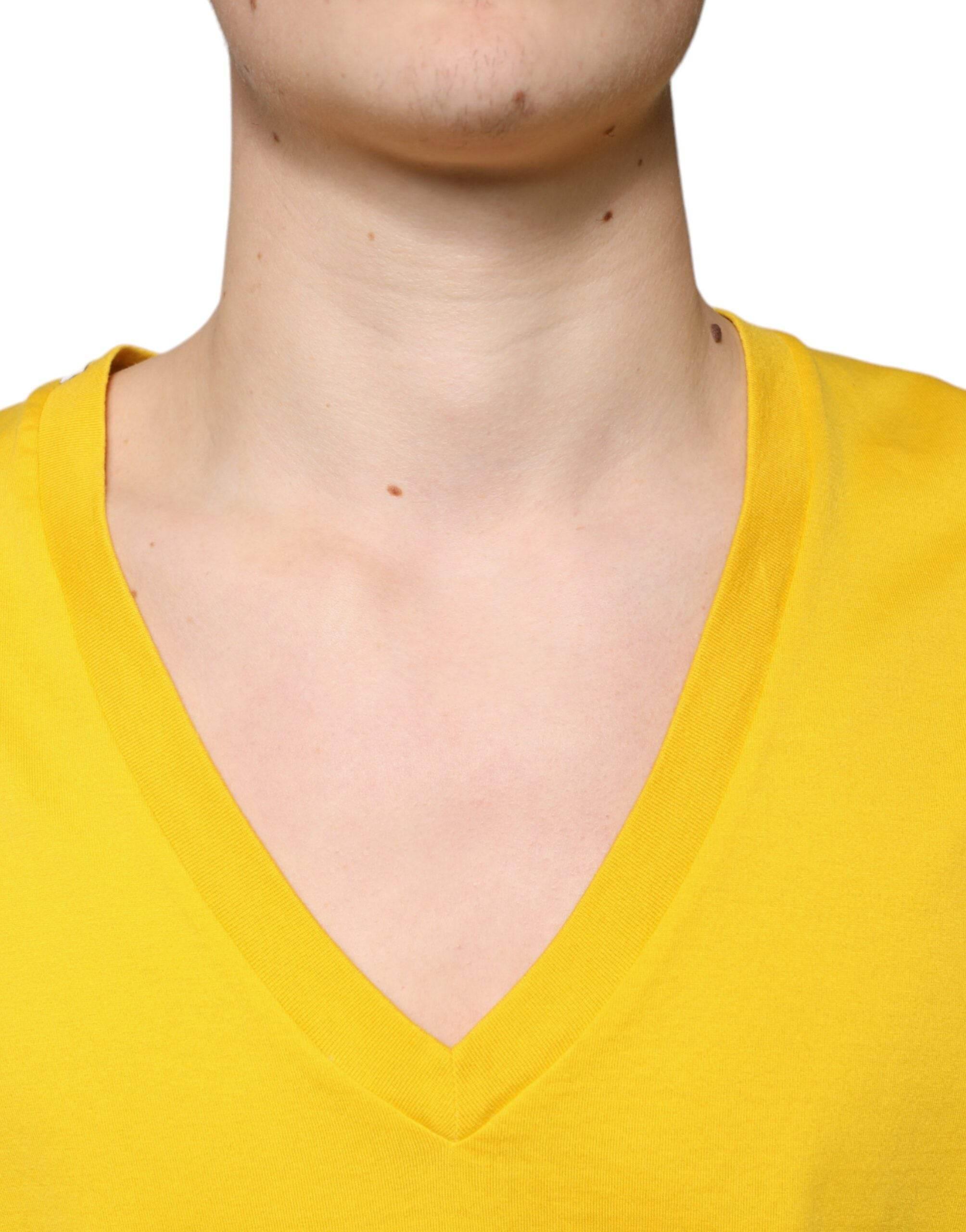 Dolce & Gabbana Yellow Cotton V-neck Short Sleeves T-shirt - Hilstor