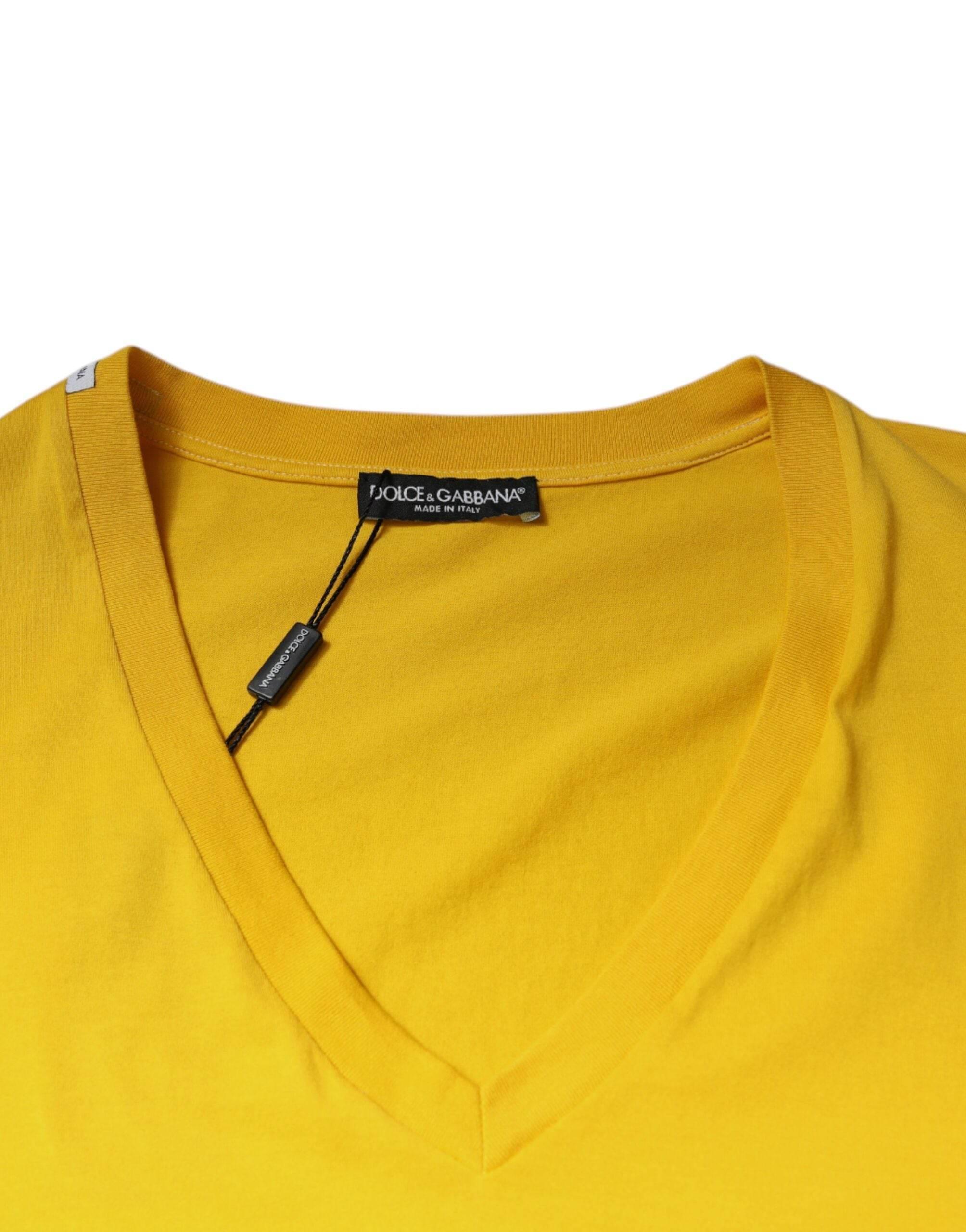 Dolce & Gabbana Yellow Cotton V-neck Short Sleeves T-shirt - Hilstor