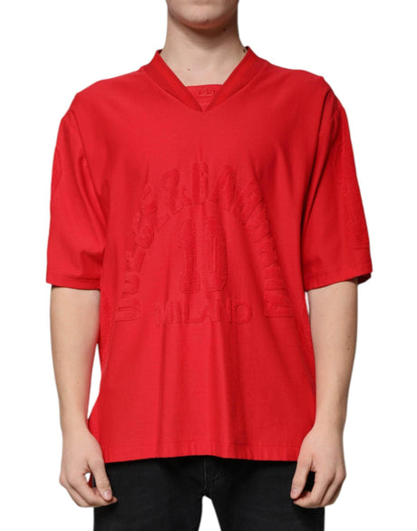 Dolce & Gabbana Red Cotton V-neck Short Sleeves T-shirt - Hilstor