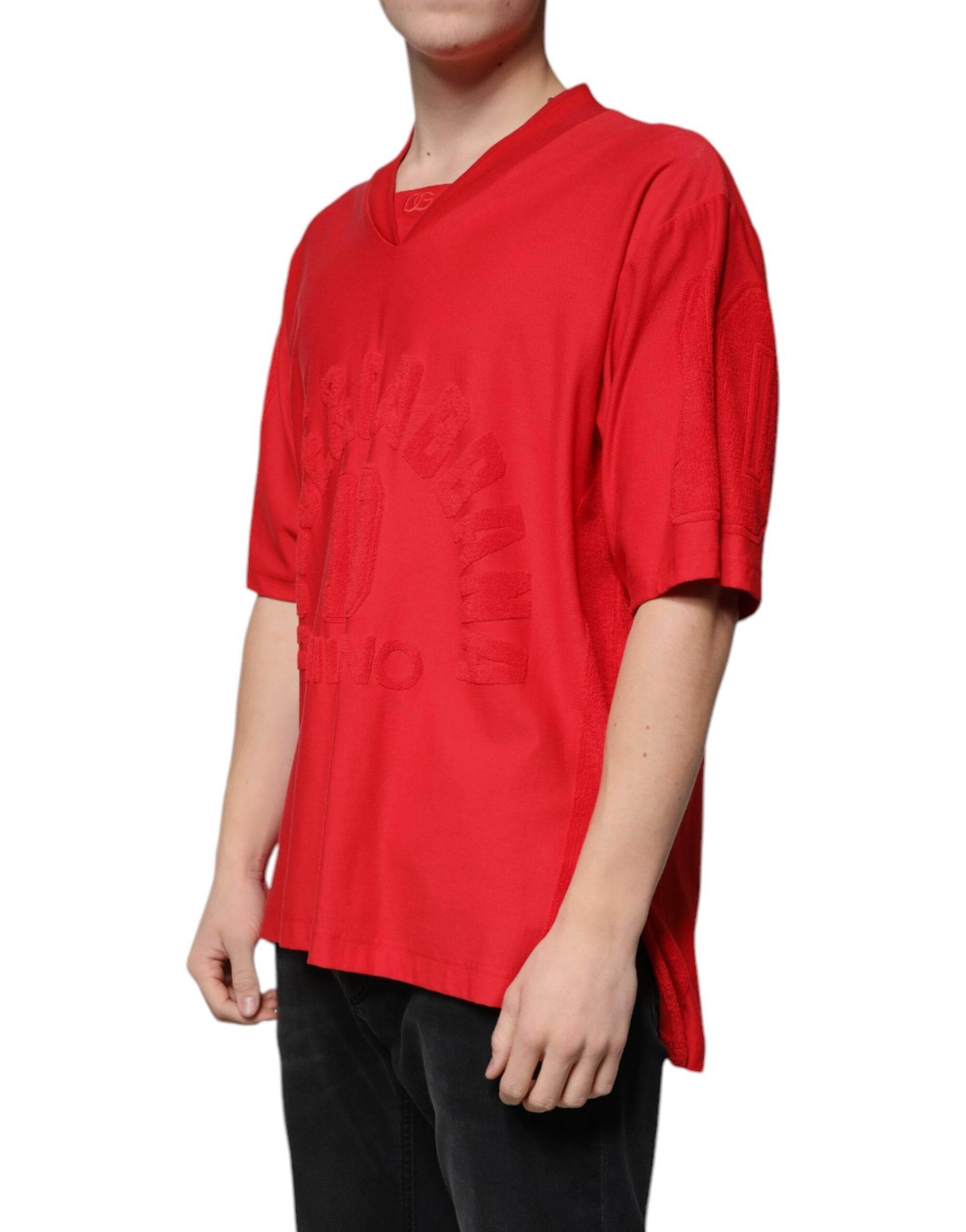 Dolce & Gabbana Red Cotton V-neck Short Sleeves T-shirt - Hilstor