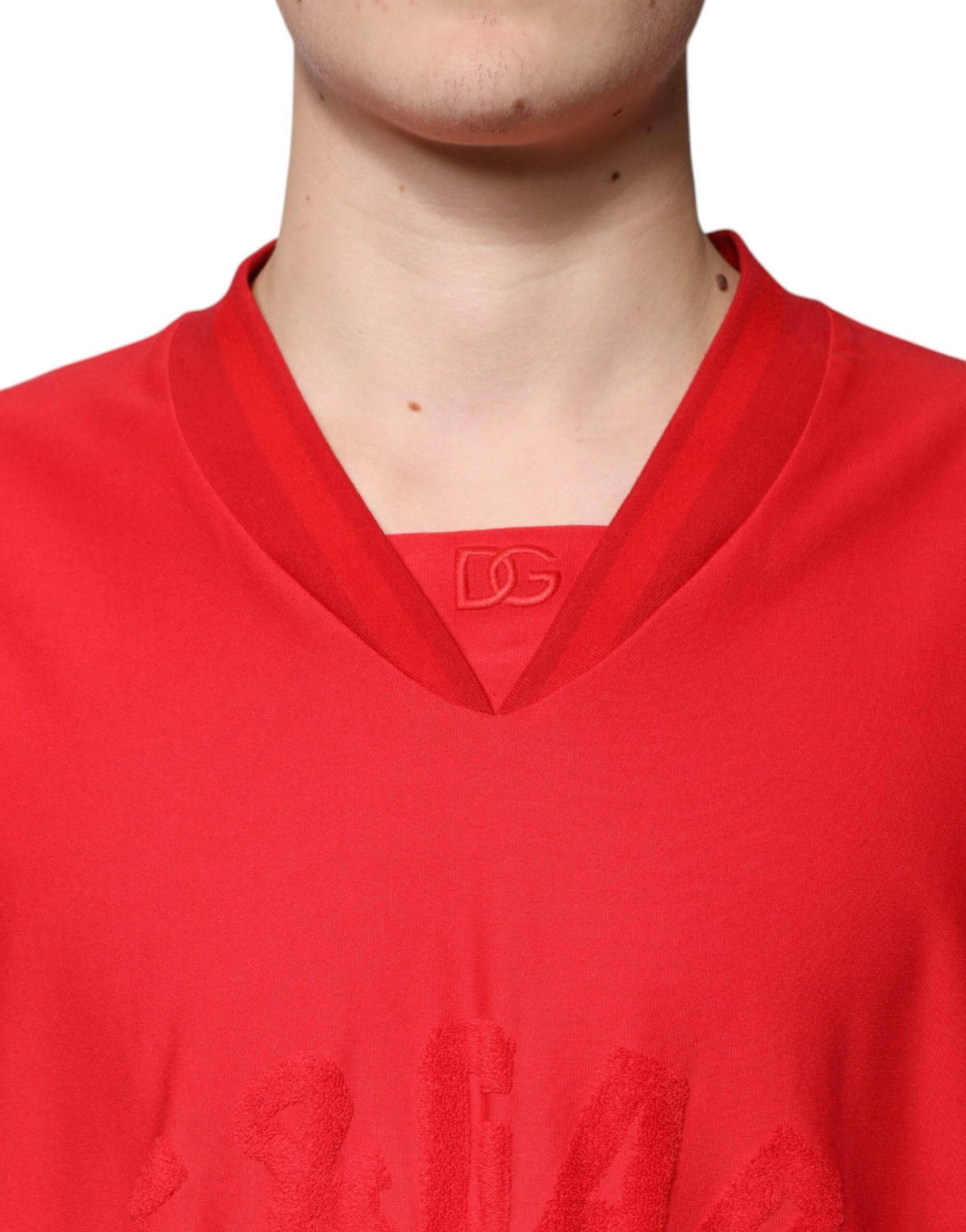 Dolce & Gabbana Red Cotton V-neck Short Sleeves T-shirt - Hilstor