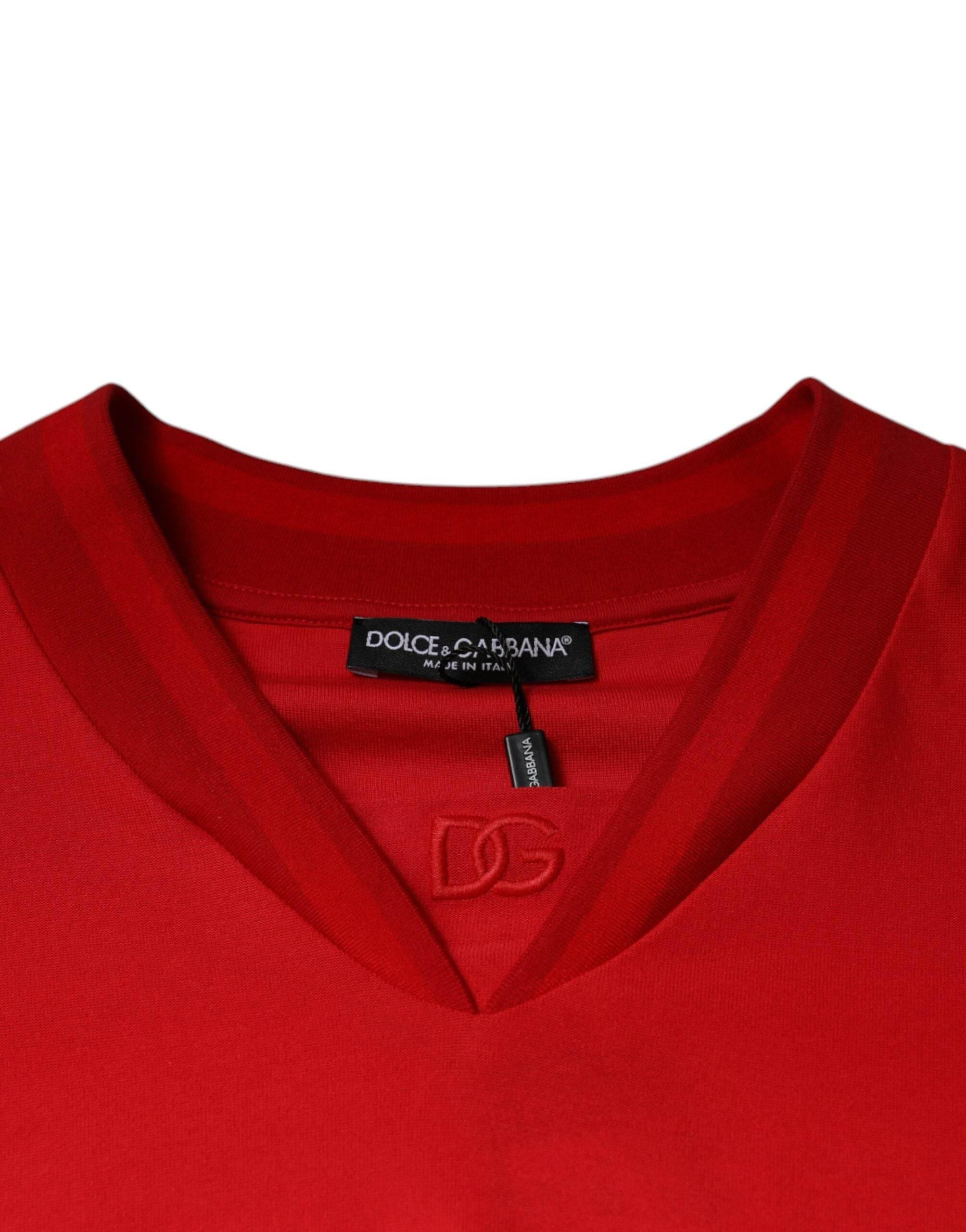 Dolce & Gabbana Red Cotton V-neck Short Sleeves T-shirt - Hilstor