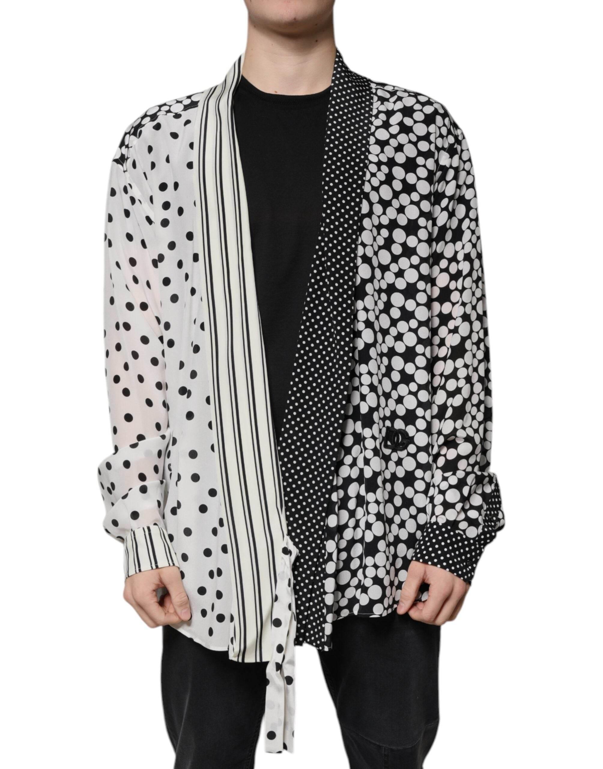 Dolce & Gabbana Black White Polka Dots Silk Men Casual Shirt - Hilstor