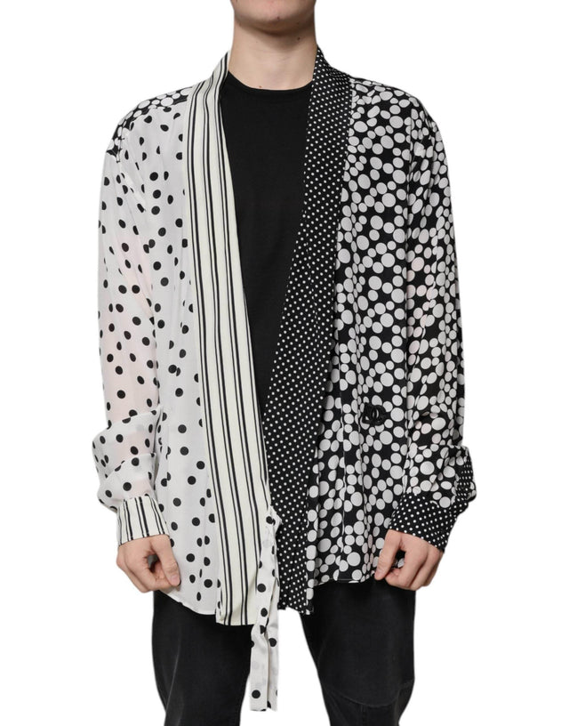 Dolce & Gabbana Black White Polka Dots Silk Men Casual Shirt - Hilstor