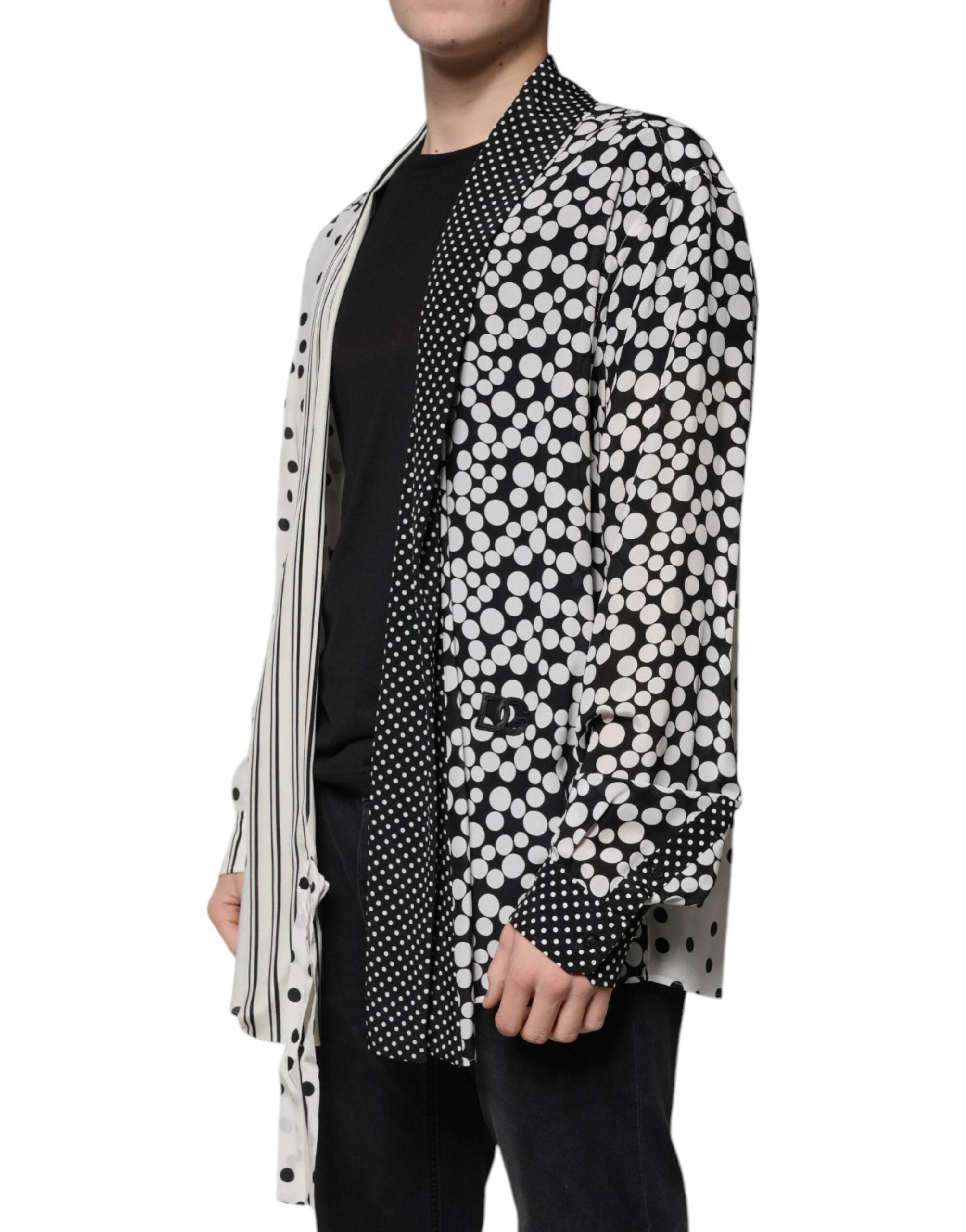Dolce & Gabbana Black White Polka Dots Silk Men Casual Shirt - Hilstor