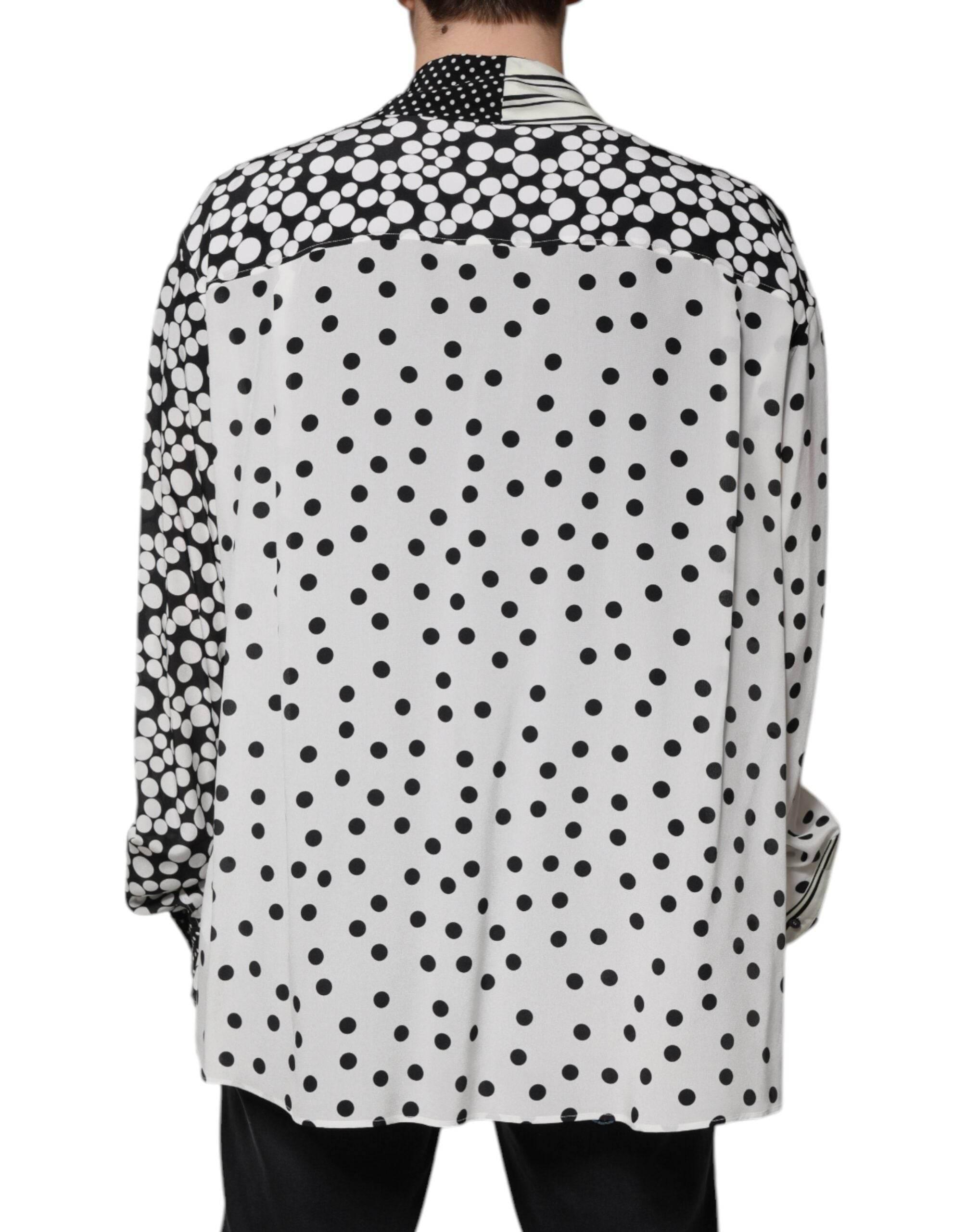 Dolce & Gabbana Black White Polka Dots Silk Men Casual Shirt - Hilstor
