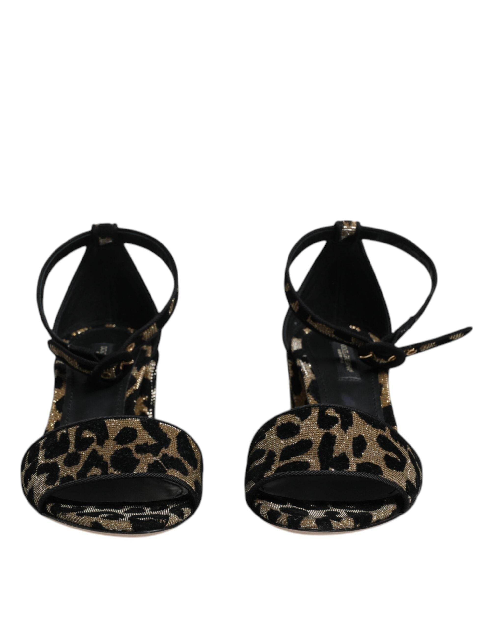 Dolce & Gabbana Gold Leopard Lurex Ankle Strap Heels Sandals Shoes - Hilstor