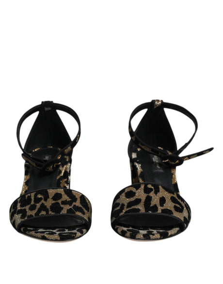 Dolce & Gabbana Gold Leopard Lurex Ankle Strap Heels Sandals Shoes - Hilstor