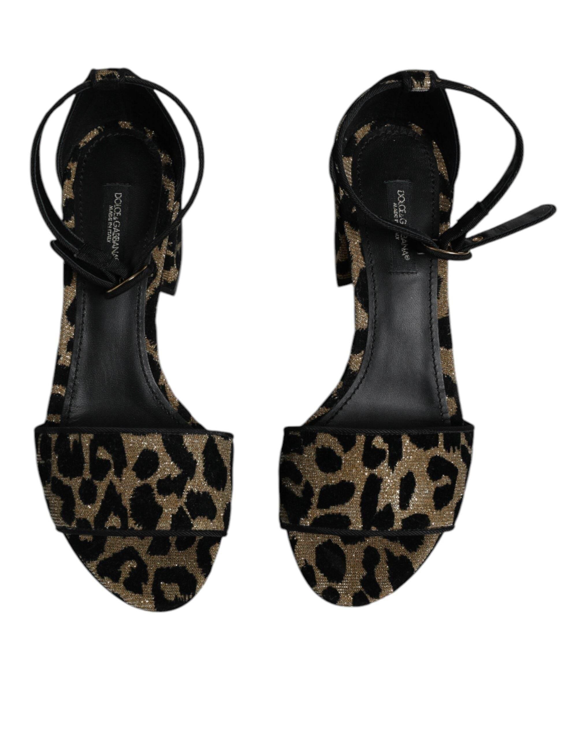 Dolce & Gabbana Gold Leopard Lurex Ankle Strap Heels Sandals Shoes - Hilstor