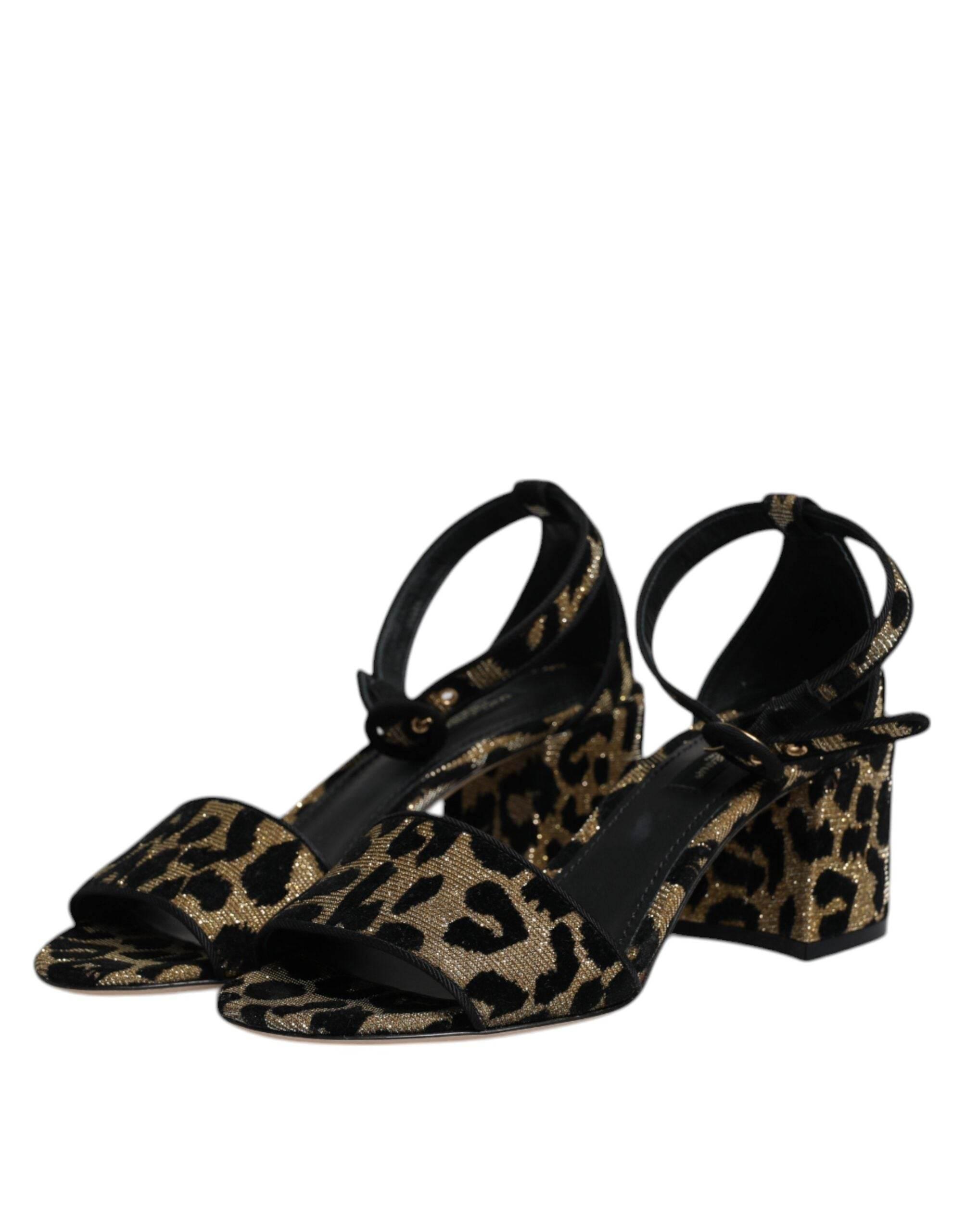 Dolce & Gabbana Gold Leopard Lurex Ankle Strap Heels Sandals Shoes - Hilstor