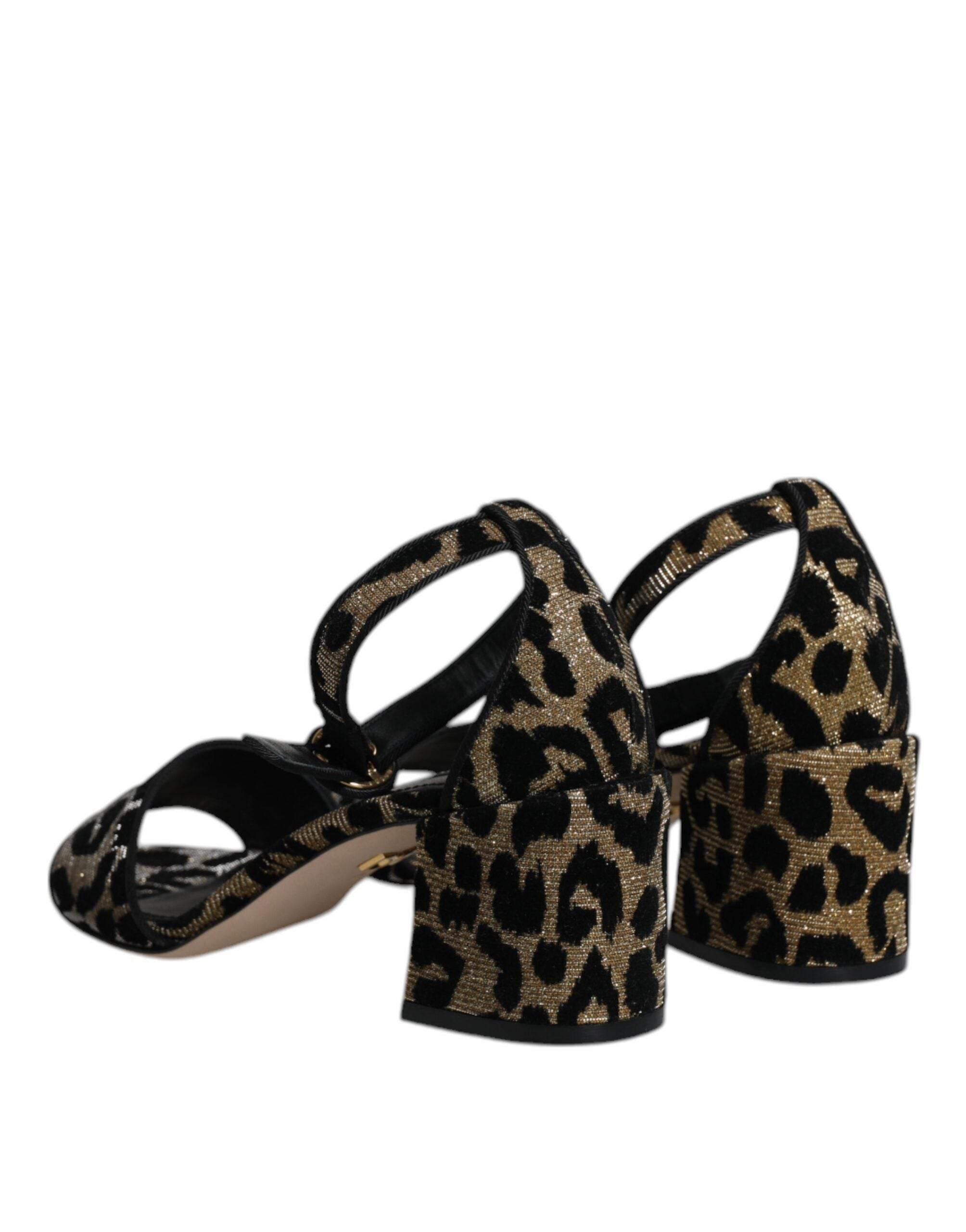 Dolce & Gabbana Gold Leopard Lurex Ankle Strap Heels Sandals Shoes - Hilstor