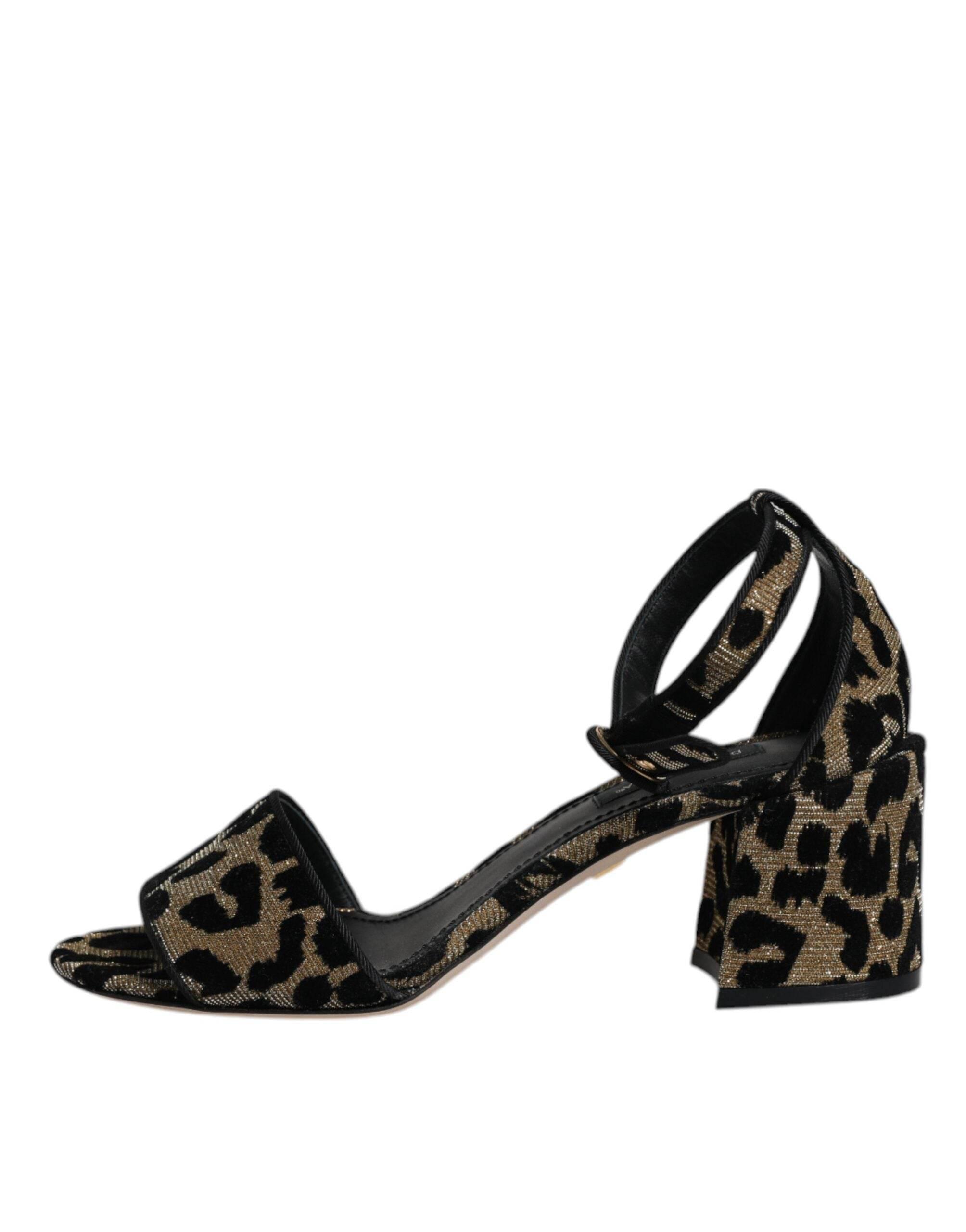 Dolce & Gabbana Gold Leopard Lurex Ankle Strap Heels Sandals Shoes - Hilstor