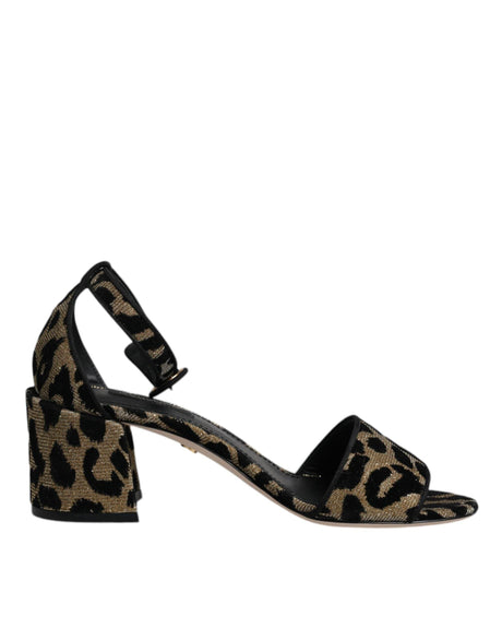Dolce & Gabbana Gold Leopard Lurex Ankle Strap Heels Sandals Shoes - Hilstor