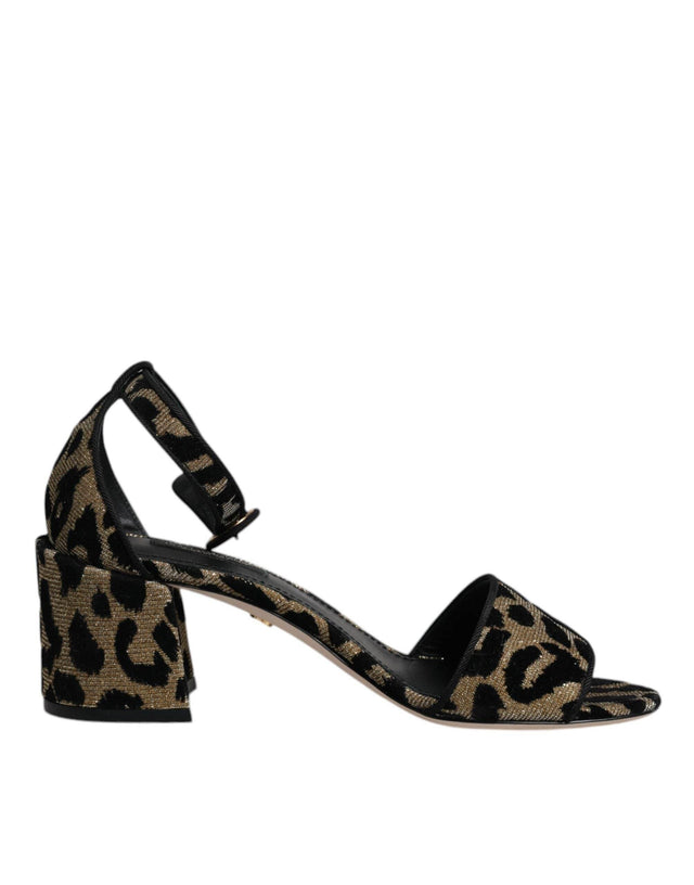 Dolce & Gabbana Gold Leopard Lurex Ankle Strap Heels Sandals Shoes - Hilstor