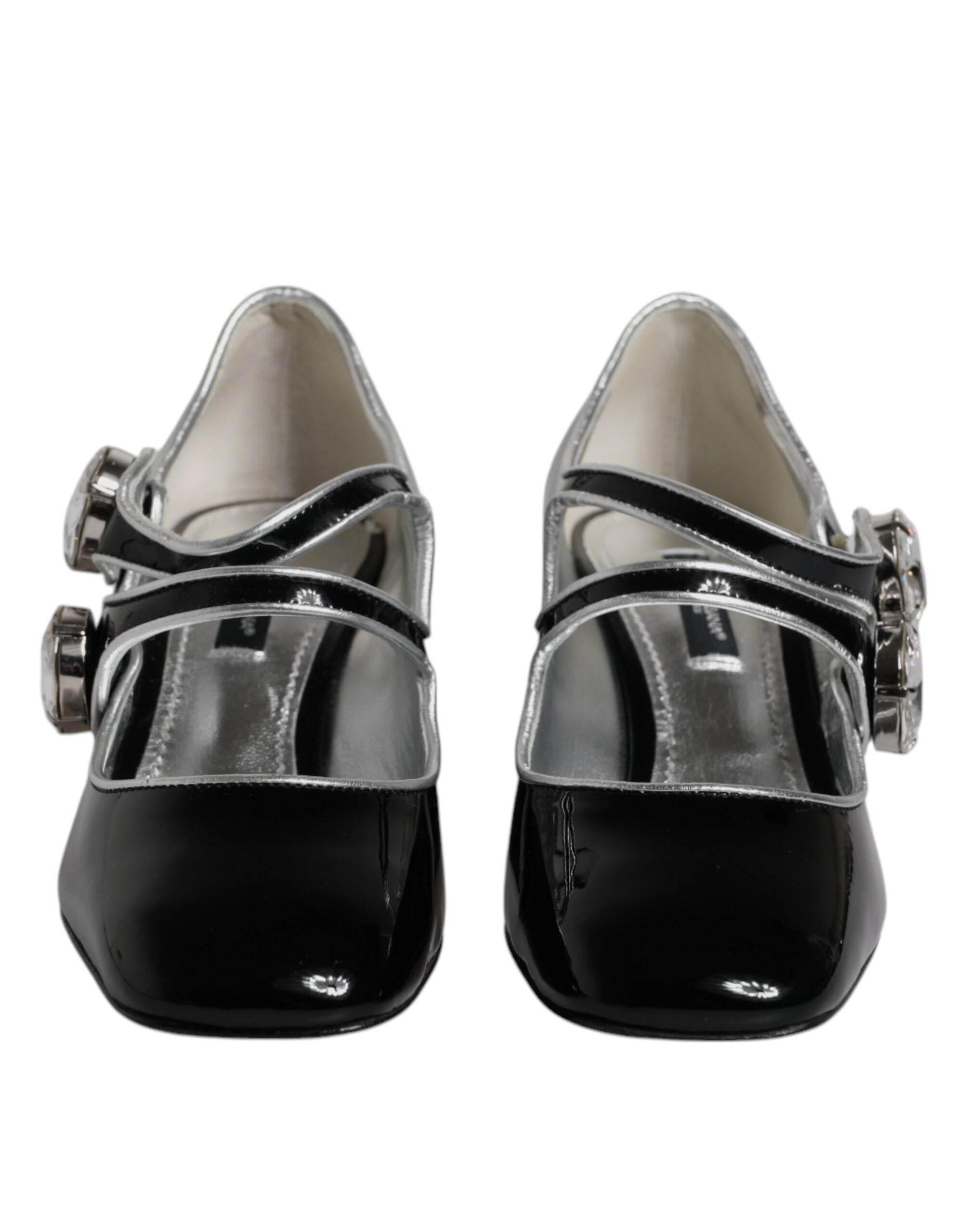 Dolce & Gabbana Black Patent Leather Crystal Mary Jane Pumps Shoes - Hilstor