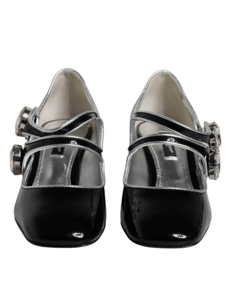 Dolce & Gabbana Black Patent Leather Crystal Mary Jane Pumps Shoes - Hilstor