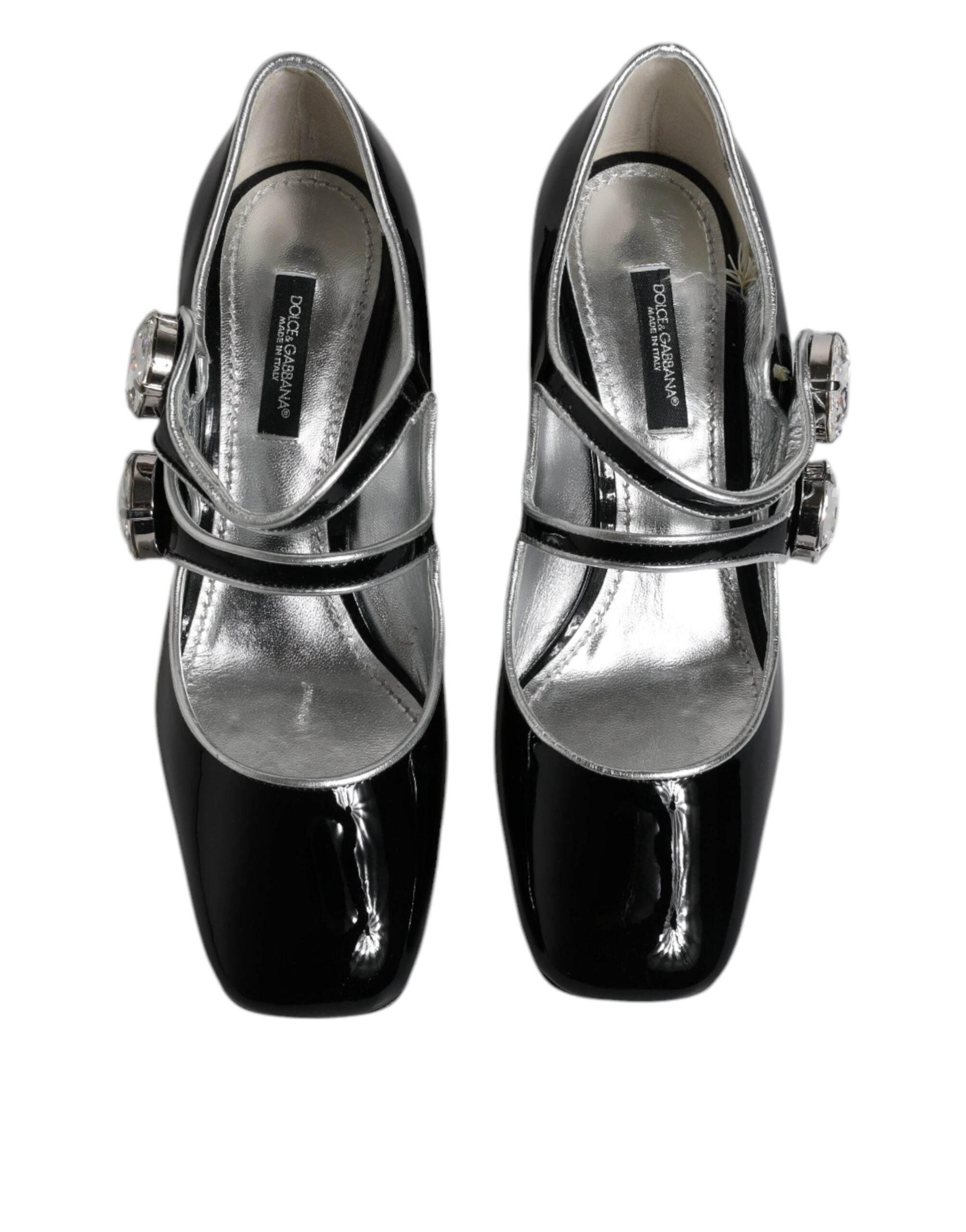 Dolce & Gabbana Black Patent Leather Crystal Mary Jane Pumps Shoes - Hilstor